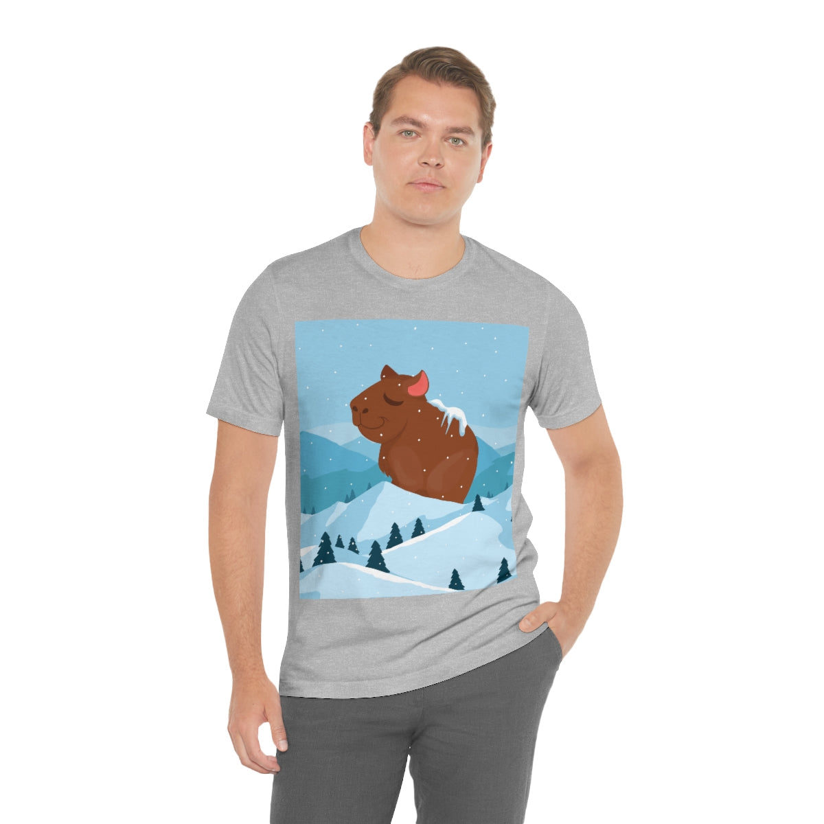 Winter Mountain Capybara Wild Cute Funny Anime Art Cartoon Unisex Jersey Short Sleeve T-Shirt Ichaku [Perfect Gifts Selection]