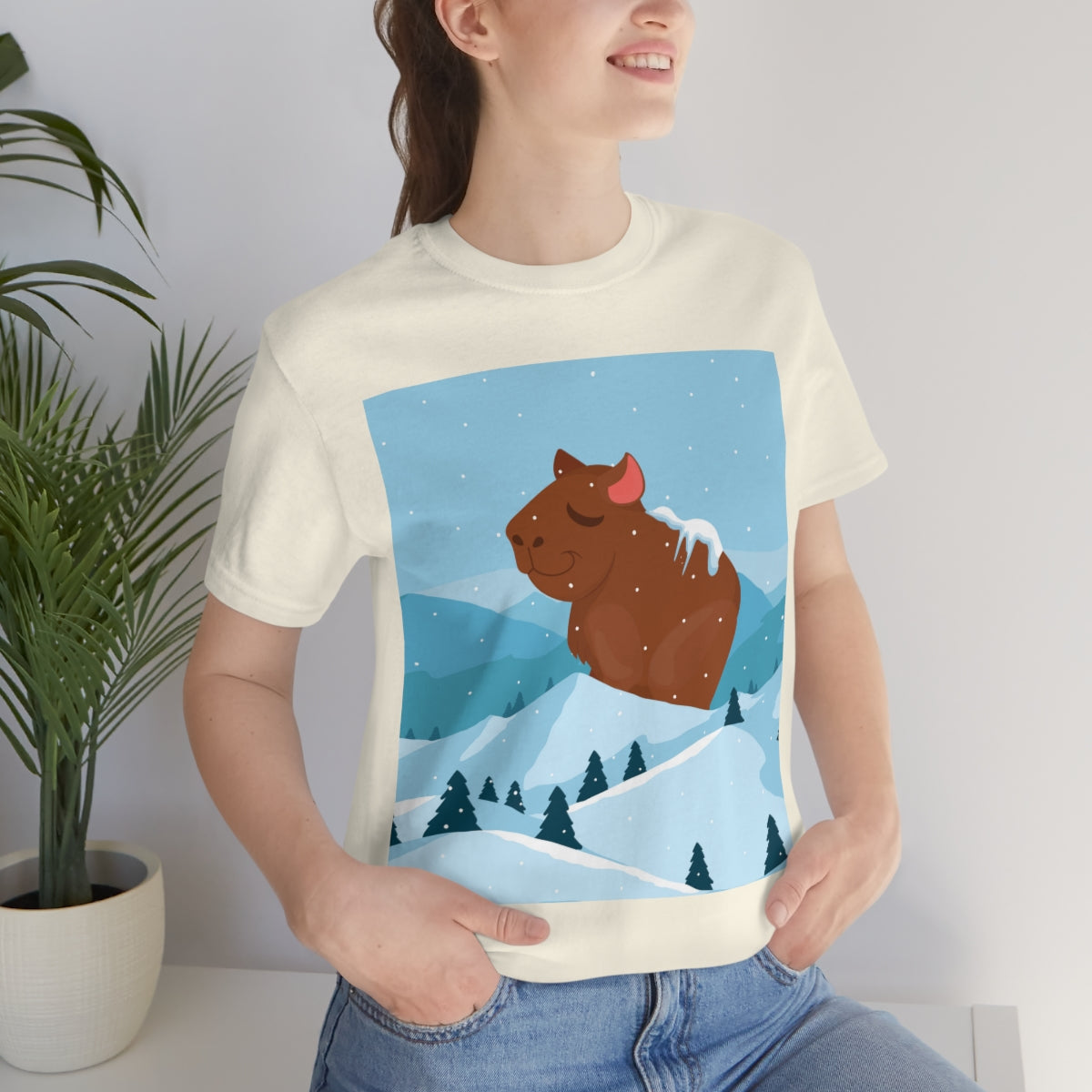 Winter Mountain Capybara Wild Cute Funny Anime Art Cartoon Unisex Jersey Short Sleeve T-Shirt Ichaku [Perfect Gifts Selection]