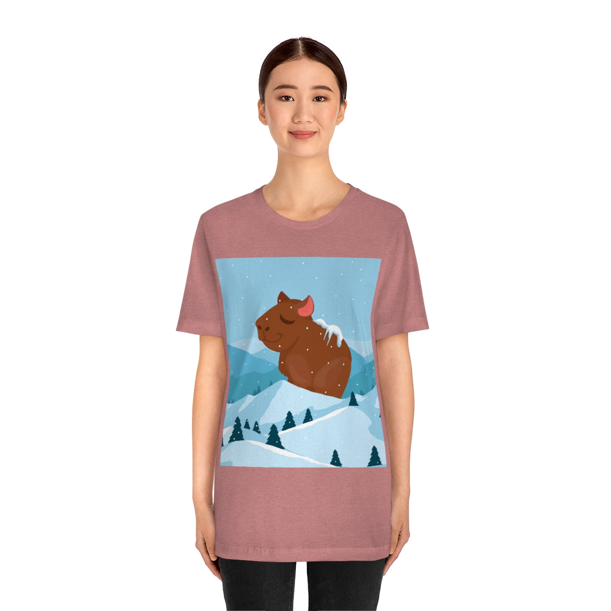 Winter Mountain Capybara Wild Cute Funny Anime Art Cartoon Unisex Jersey Short Sleeve T-Shirt Ichaku [Perfect Gifts Selection]