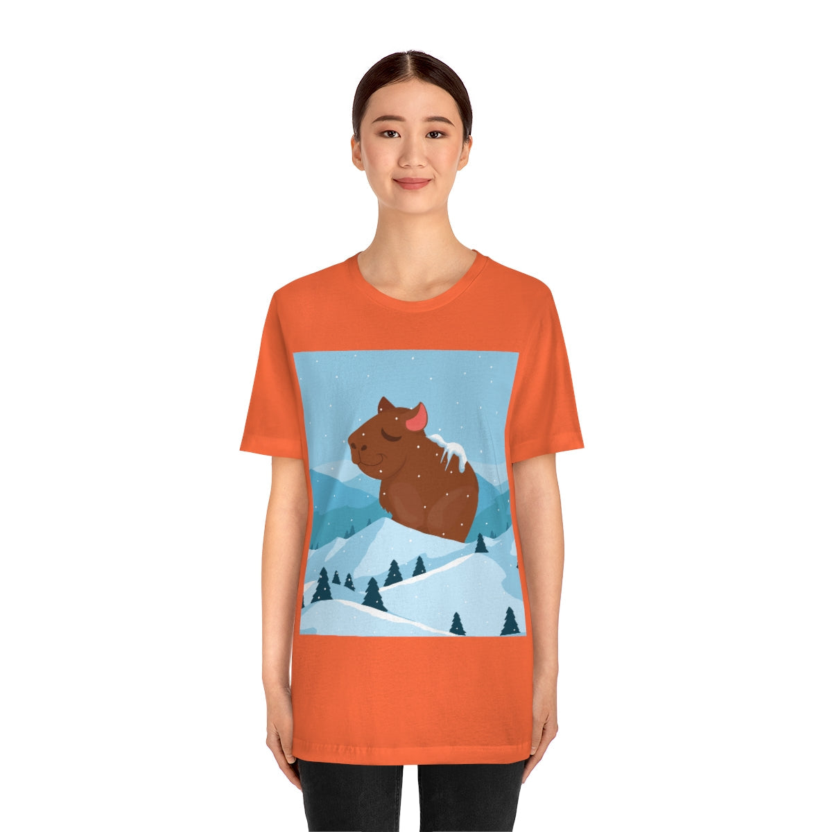 Winter Mountain Capybara Wild Cute Funny Anime Art Cartoon Unisex Jersey Short Sleeve T-Shirt Ichaku [Perfect Gifts Selection]