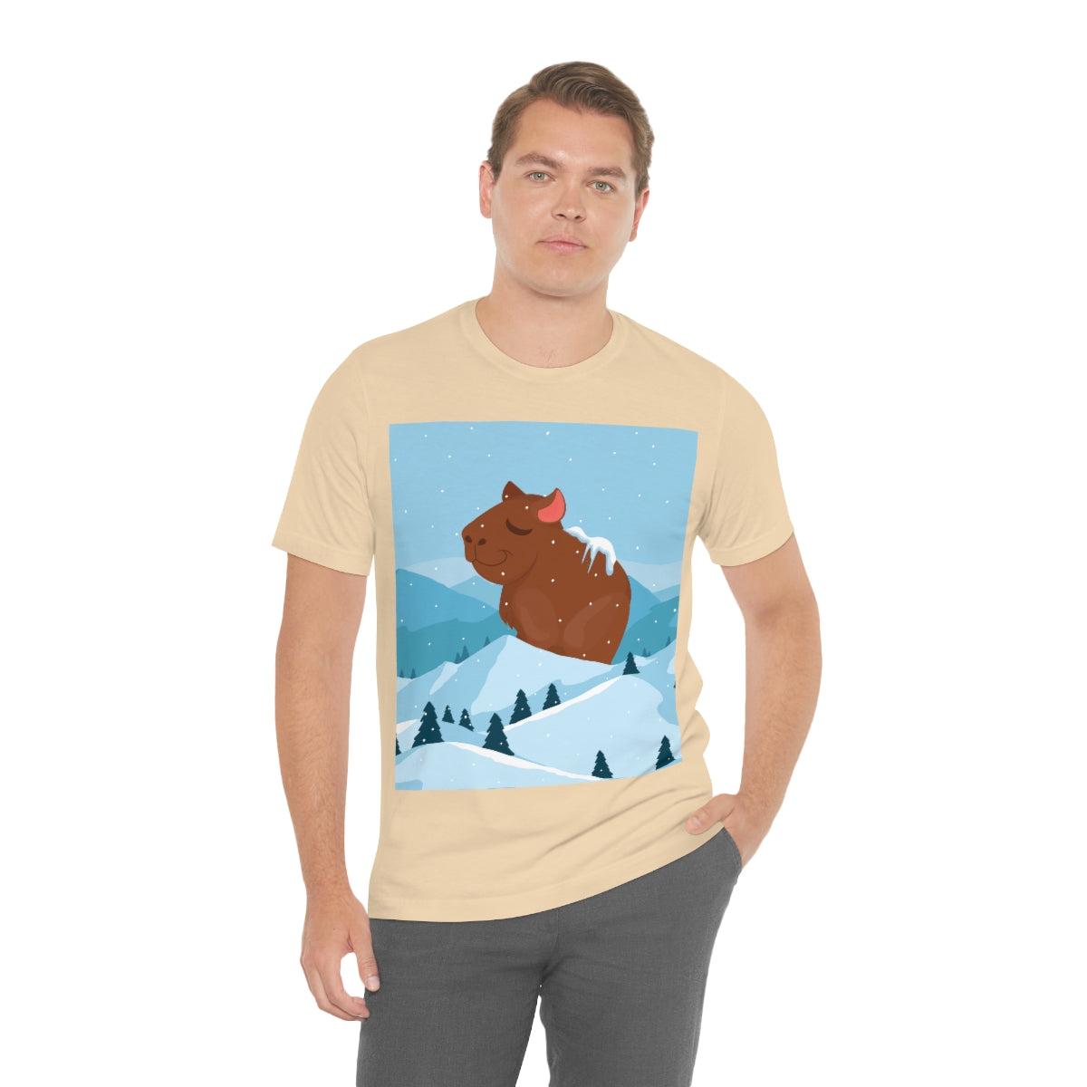 Winter Mountain Capybara Wild Cute Funny Anime Art Cartoon Unisex Jersey Short Sleeve T-Shirt Ichaku [Perfect Gifts Selection]