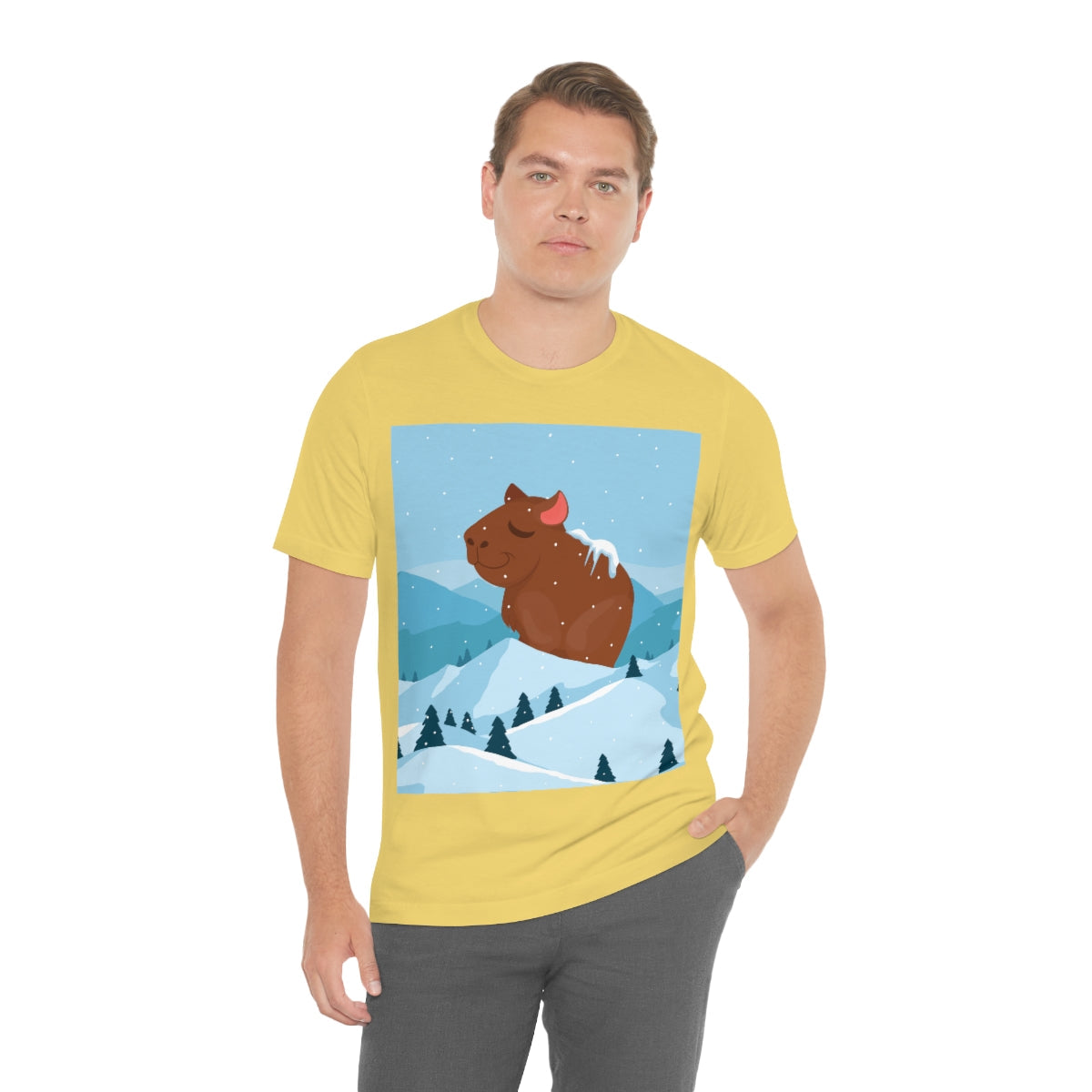 Winter Mountain Capybara Wild Cute Funny Anime Art Cartoon Unisex Jersey Short Sleeve T-Shirt Ichaku [Perfect Gifts Selection]