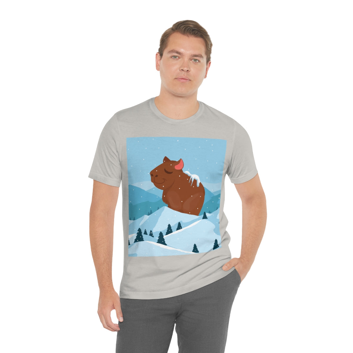 Winter Mountain Capybara Wild Cute Funny Anime Art Cartoon Unisex Jersey Short Sleeve T-Shirt Ichaku [Perfect Gifts Selection]