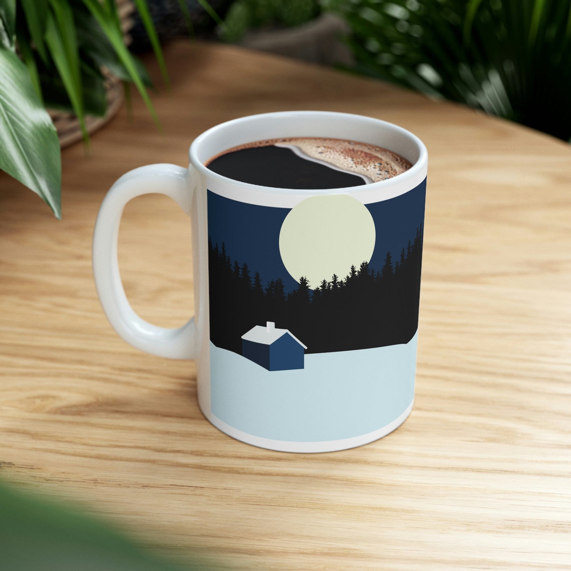 Winter Night Outdoor Minimal Art Ceramic Mug 11oz Ichaku [Perfect Gifts Selection]