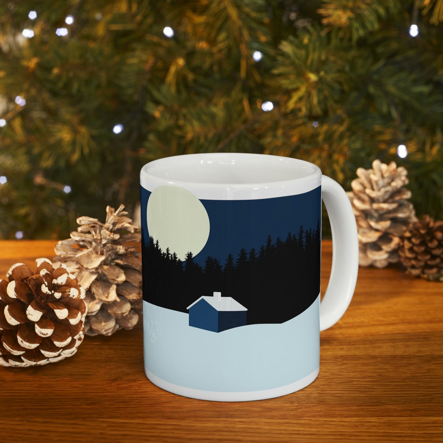 Winter Night Outdoor Minimal Art Ceramic Mug 11oz Ichaku [Perfect Gifts Selection]