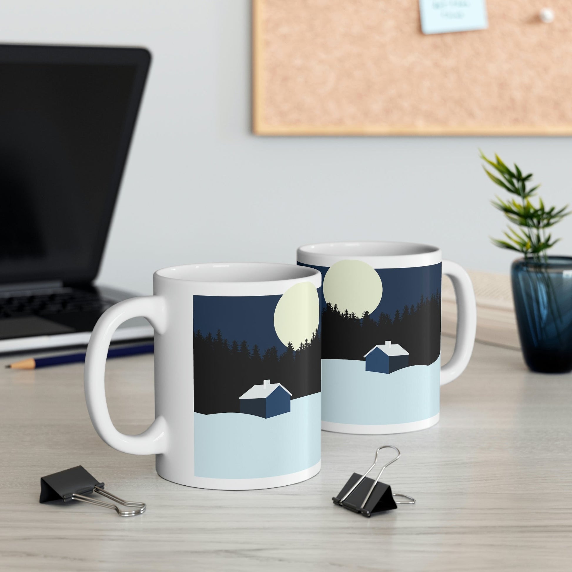 Winter Night Outdoor Minimal Art Ceramic Mug 11oz Ichaku [Perfect Gifts Selection]