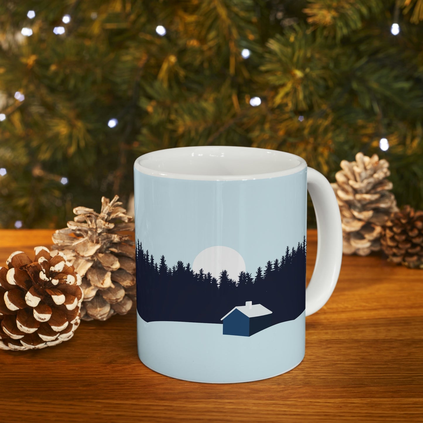 Winter Night Outdoor Minimal Art Ceramic Mug 11oz Ichaku [Perfect Gifts Selection]