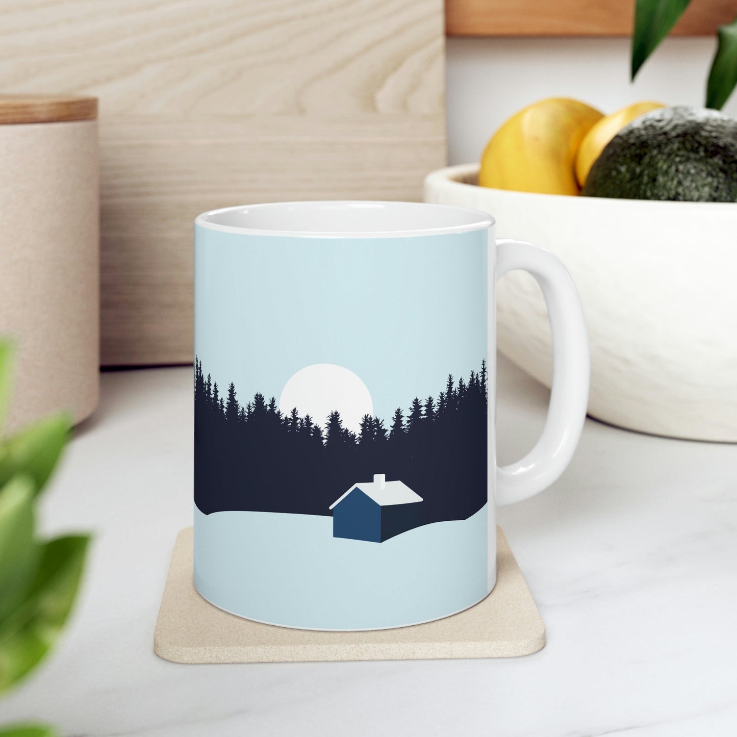 Winter Night Outdoor Minimal Art Ceramic Mug 11oz Ichaku [Perfect Gifts Selection]