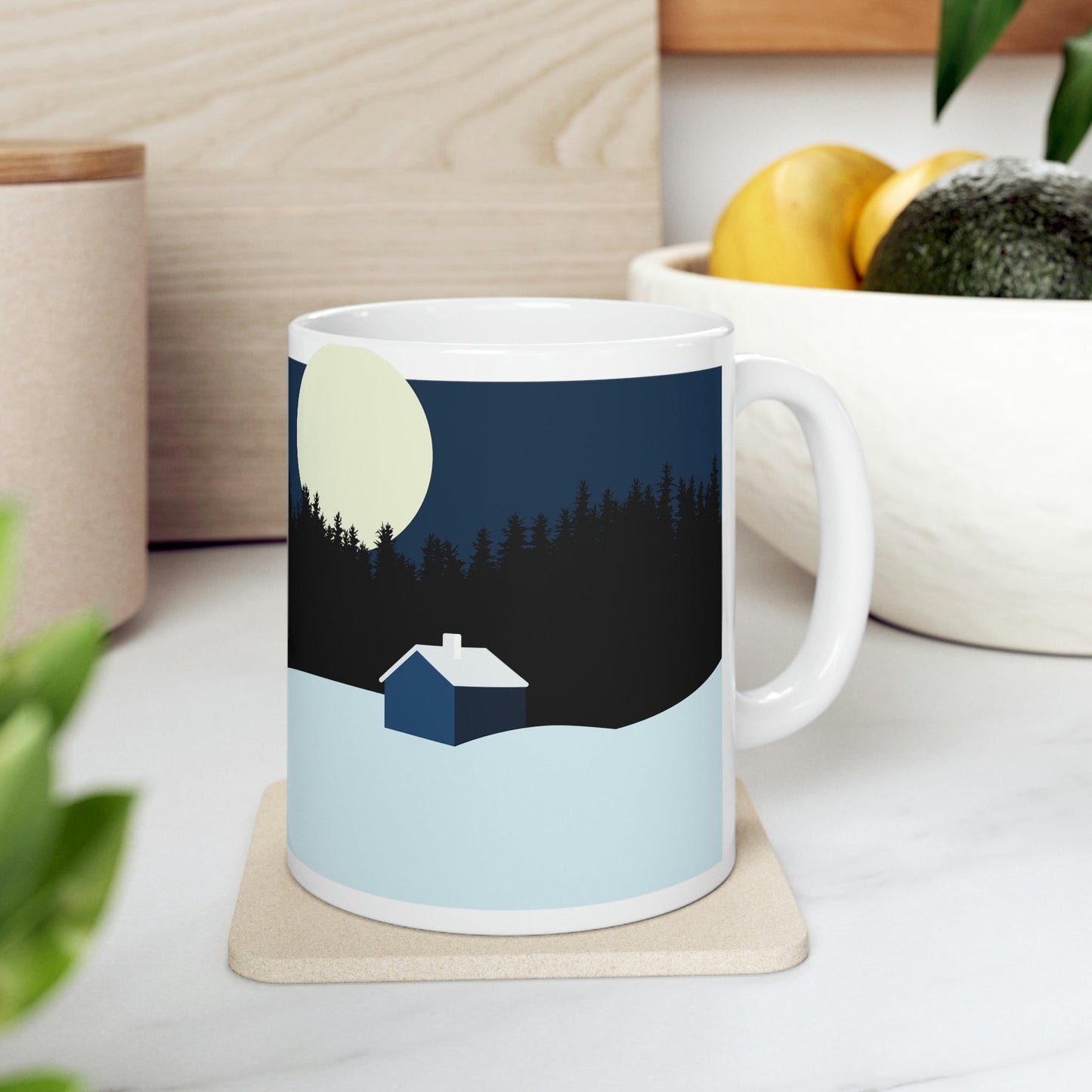 Winter Night Outdoor Minimal Art Ceramic Mug 11oz Ichaku [Perfect Gifts Selection]