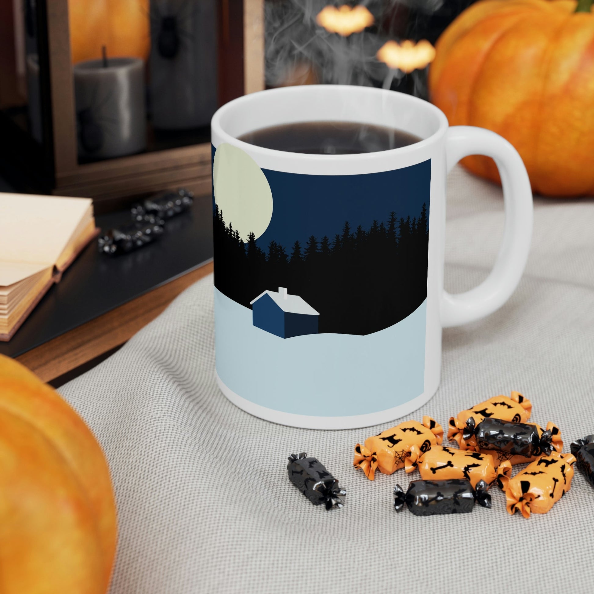 Winter Night Outdoor Minimal Art Ceramic Mug 11oz Ichaku [Perfect Gifts Selection]