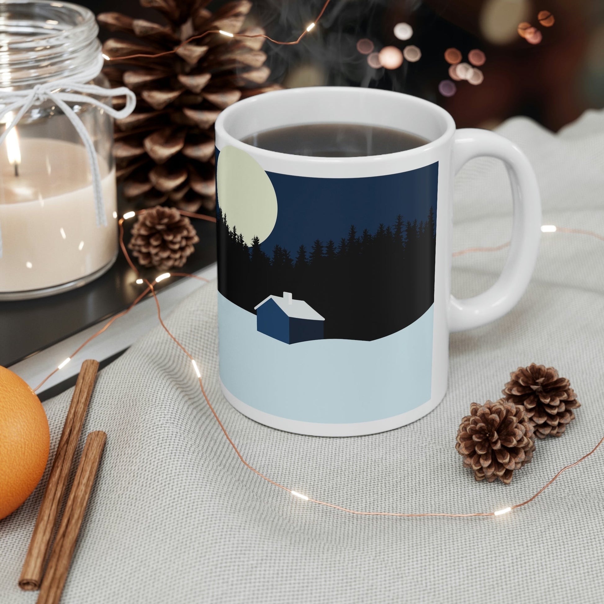 Winter Night Outdoor Minimal Art Ceramic Mug 11oz Ichaku [Perfect Gifts Selection]