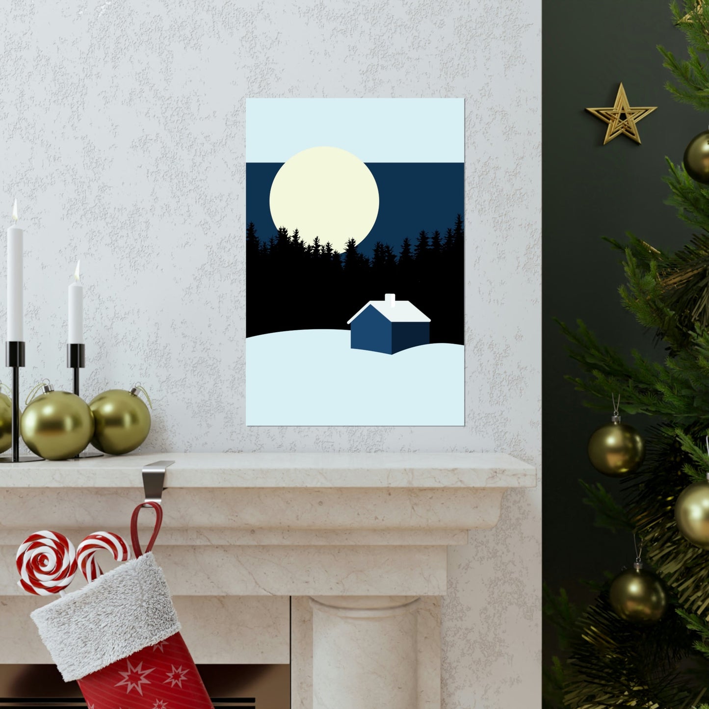 Winter Night Outdoor Minimal Art Premium Matte Vertical Posters Ichaku [Perfect Gifts Selection]