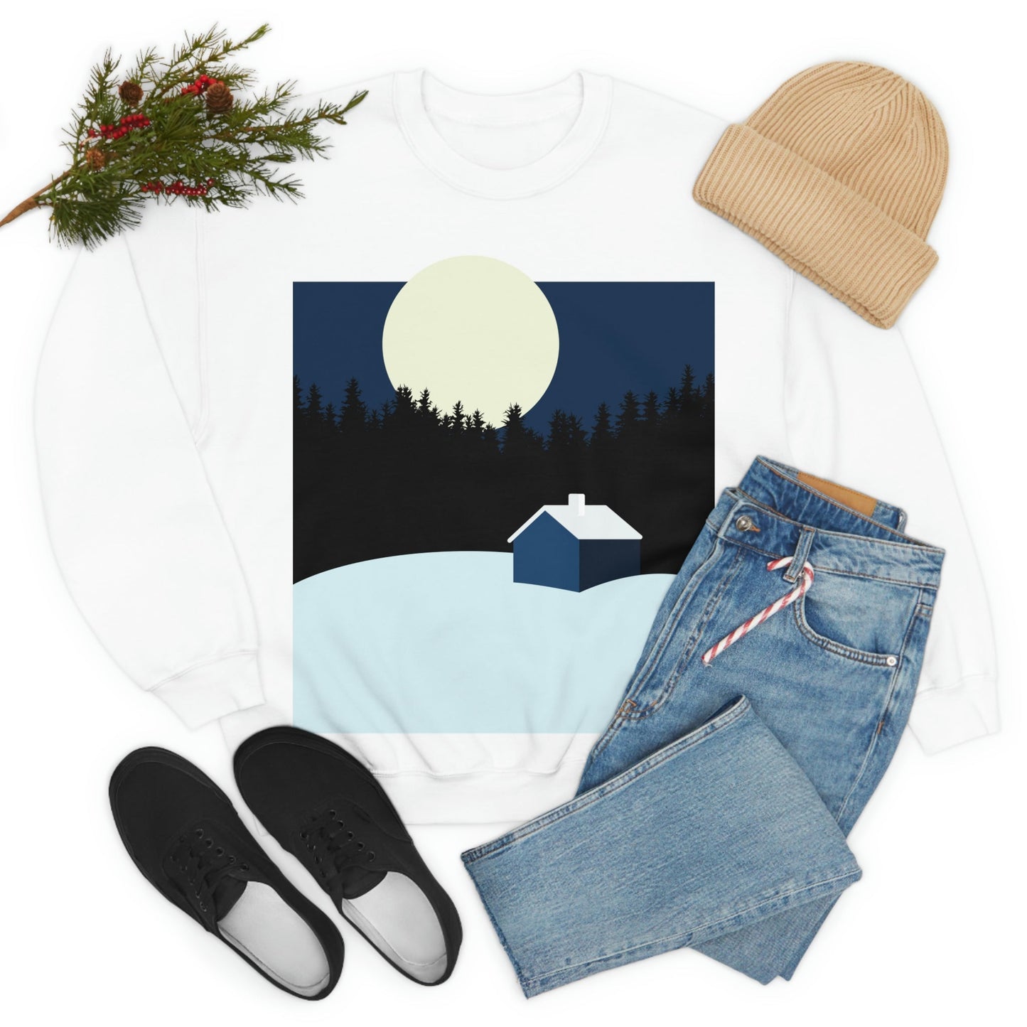 Winter Night Outdoor Minimal Art Unisex Heavy Blend™ Crewneck Sweatshirt Ichaku [Perfect Gifts Selection]