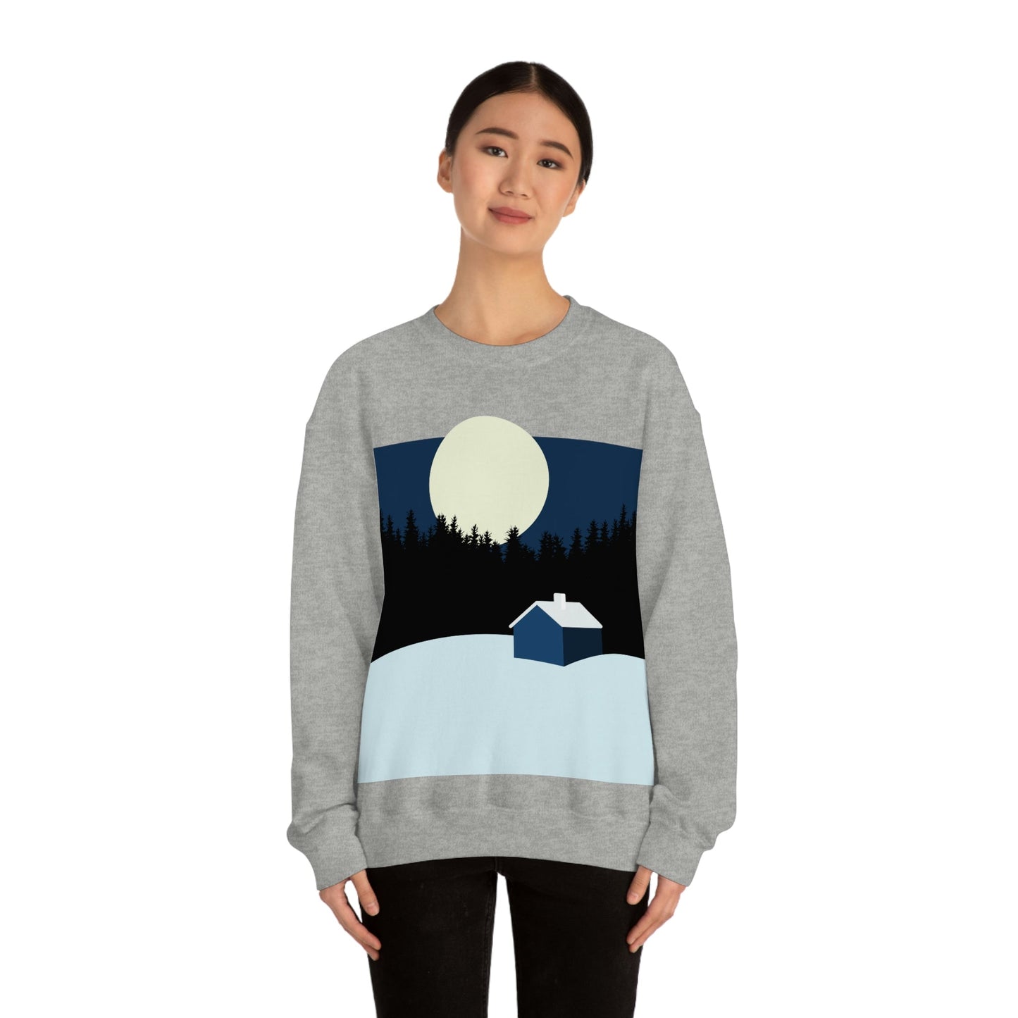 Winter Night Outdoor Minimal Art Unisex Heavy Blend™ Crewneck Sweatshirt Ichaku [Perfect Gifts Selection]