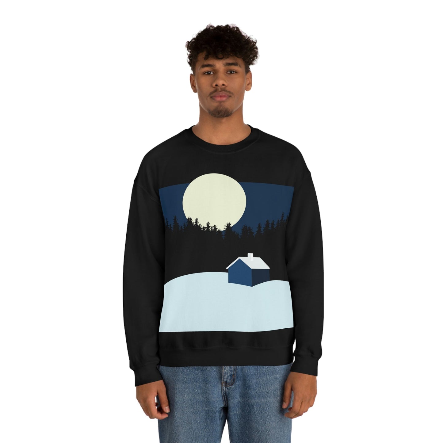 Winter Night Outdoor Minimal Art Unisex Heavy Blend™ Crewneck Sweatshirt Ichaku [Perfect Gifts Selection]