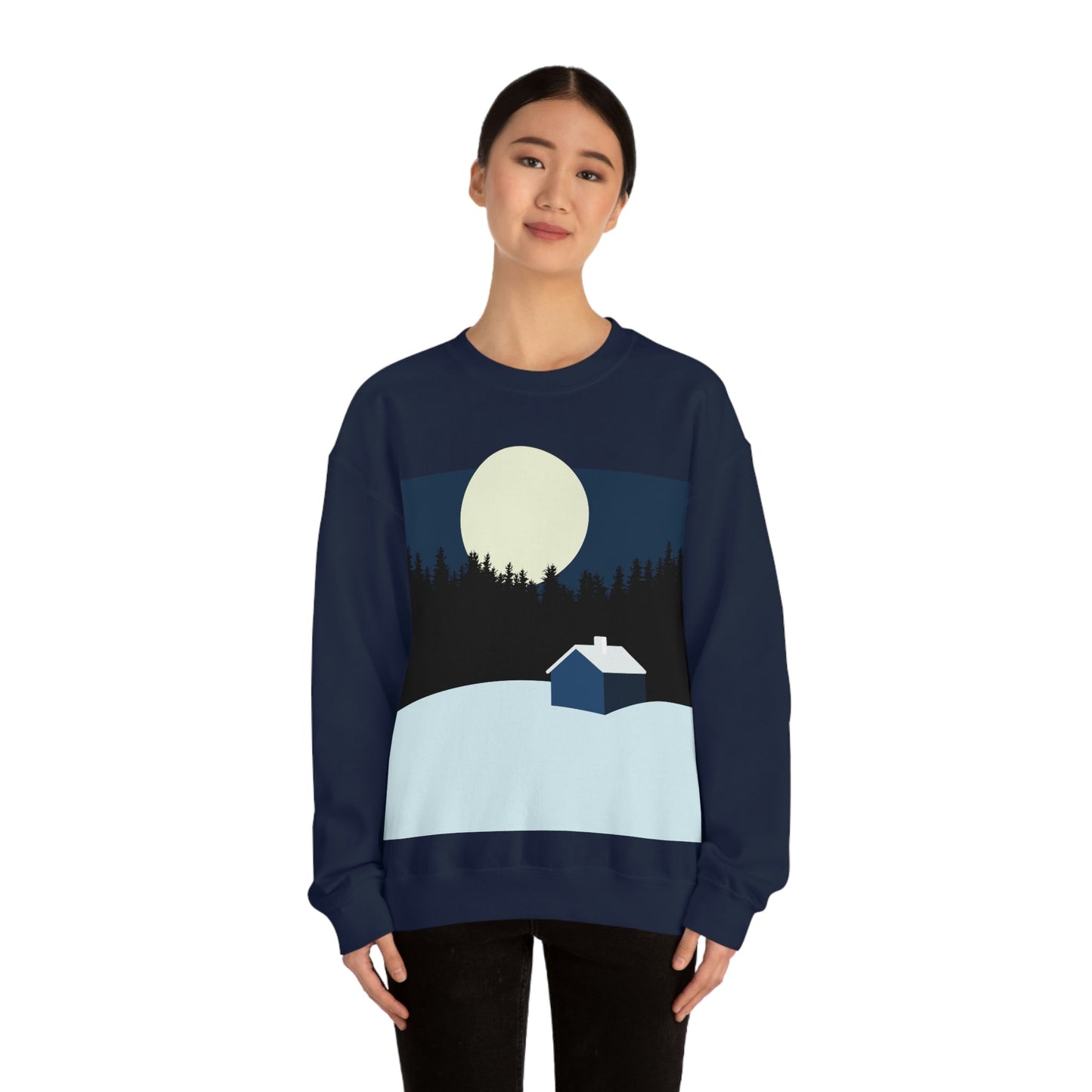 Winter Night Outdoor Minimal Art Unisex Heavy Blend™ Crewneck Sweatshirt Ichaku [Perfect Gifts Selection]