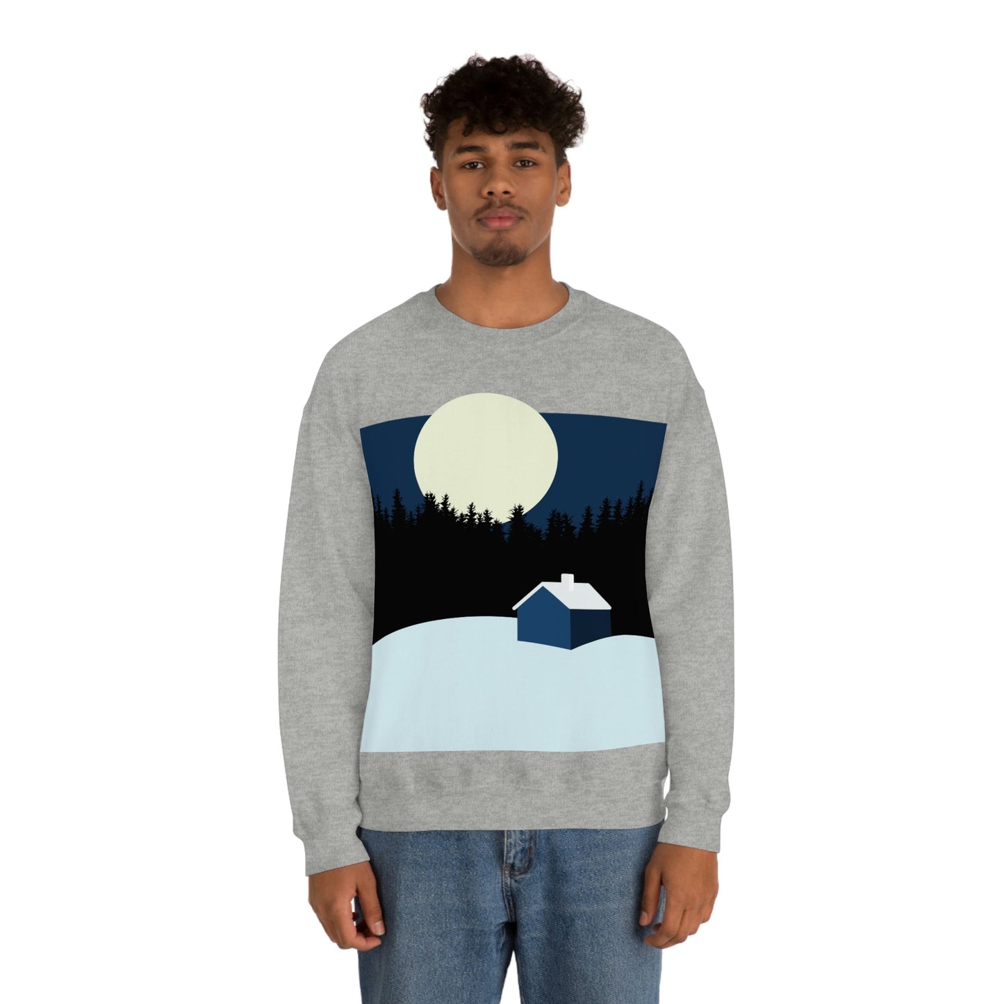 Winter Night Outdoor Minimal Art Unisex Heavy Blend™ Crewneck Sweatshirt Ichaku [Perfect Gifts Selection]