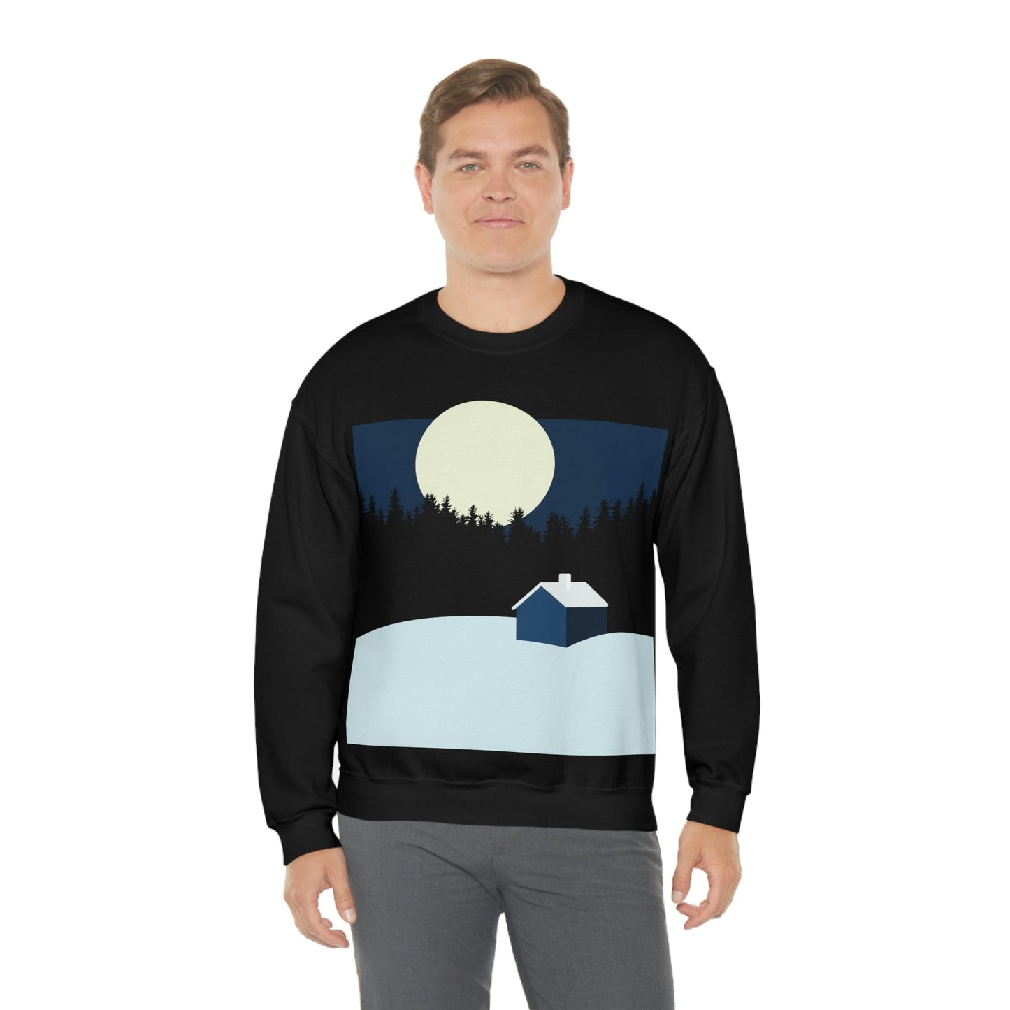 Winter Night Outdoor Minimal Art Unisex Heavy Blend™ Crewneck Sweatshirt Ichaku [Perfect Gifts Selection]