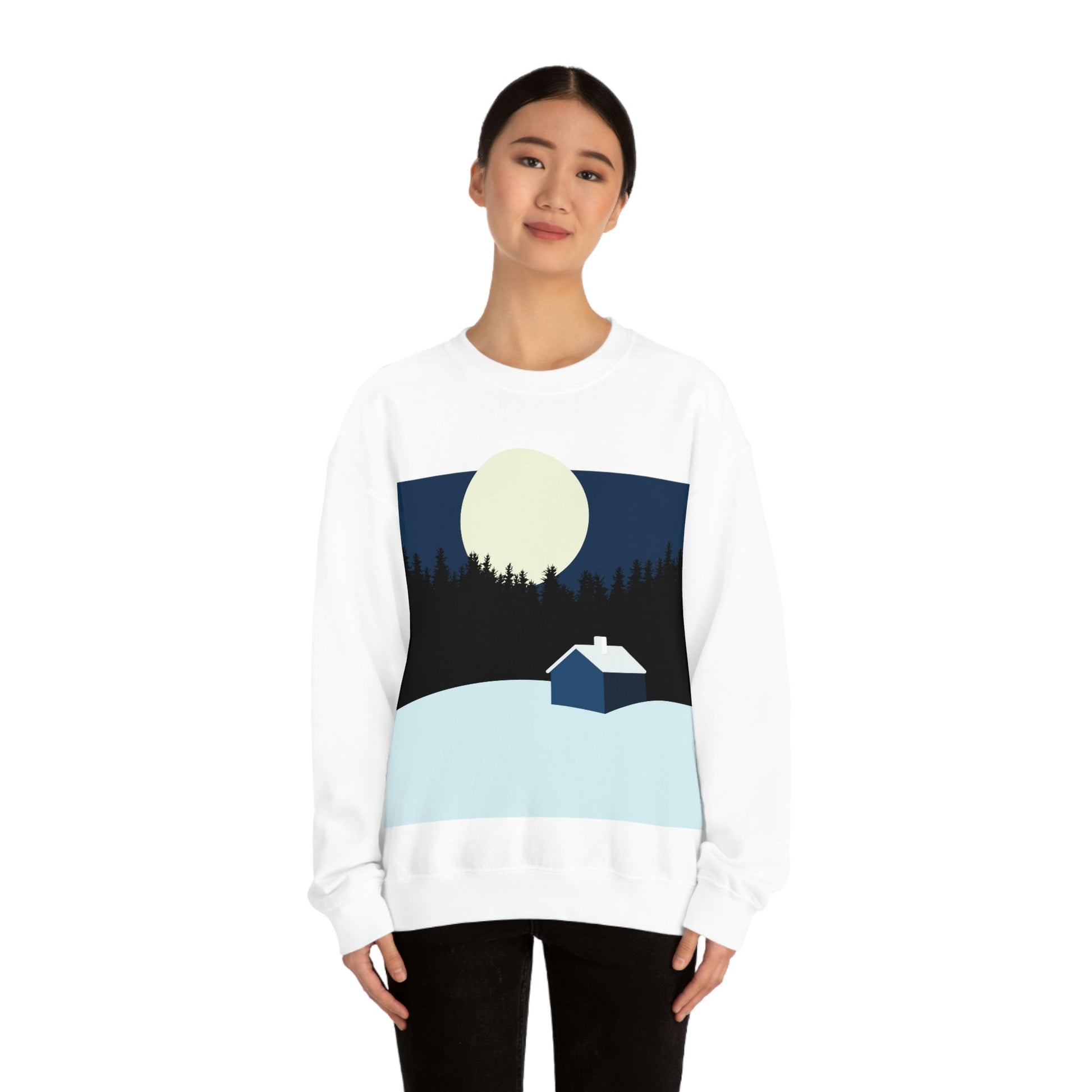 Winter Night Outdoor Minimal Art Unisex Heavy Blend™ Crewneck Sweatshirt Ichaku [Perfect Gifts Selection]