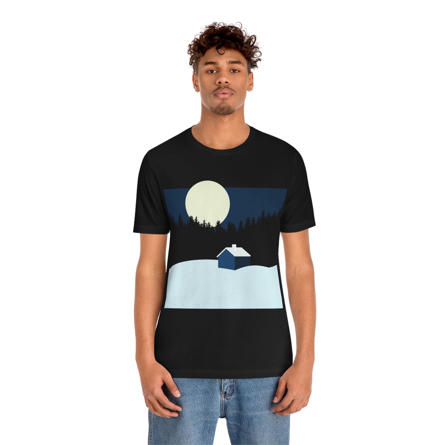 Winter Night Outdoor Minimal Art Unisex Jersey Short Sleeve T-Shirt Ichaku [Perfect Gifts Selection]