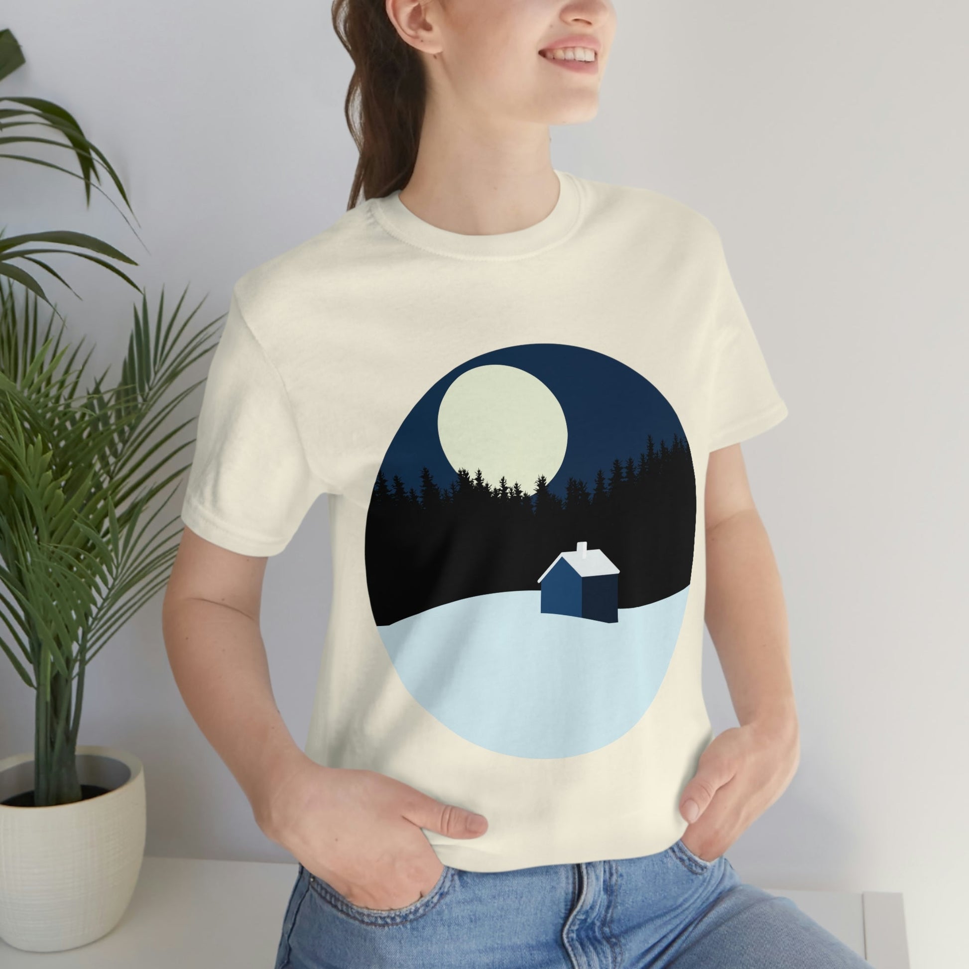 Winter Night Outdoor Minimal Art Unisex Jersey Short Sleeve T-Shirt Ichaku [Perfect Gifts Selection]