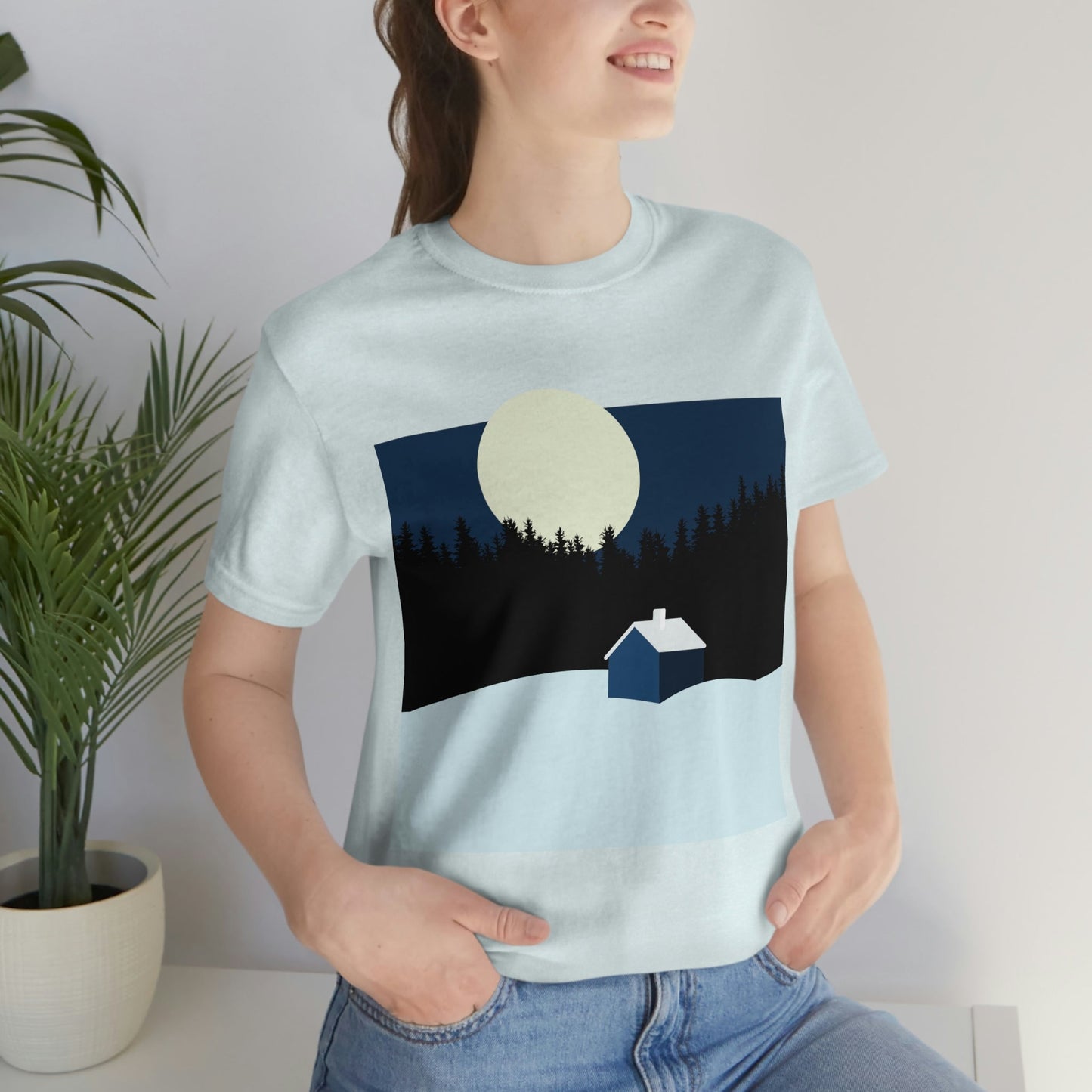 Winter Night Outdoor Minimal Art Unisex Jersey Short Sleeve T-Shirt Ichaku [Perfect Gifts Selection]