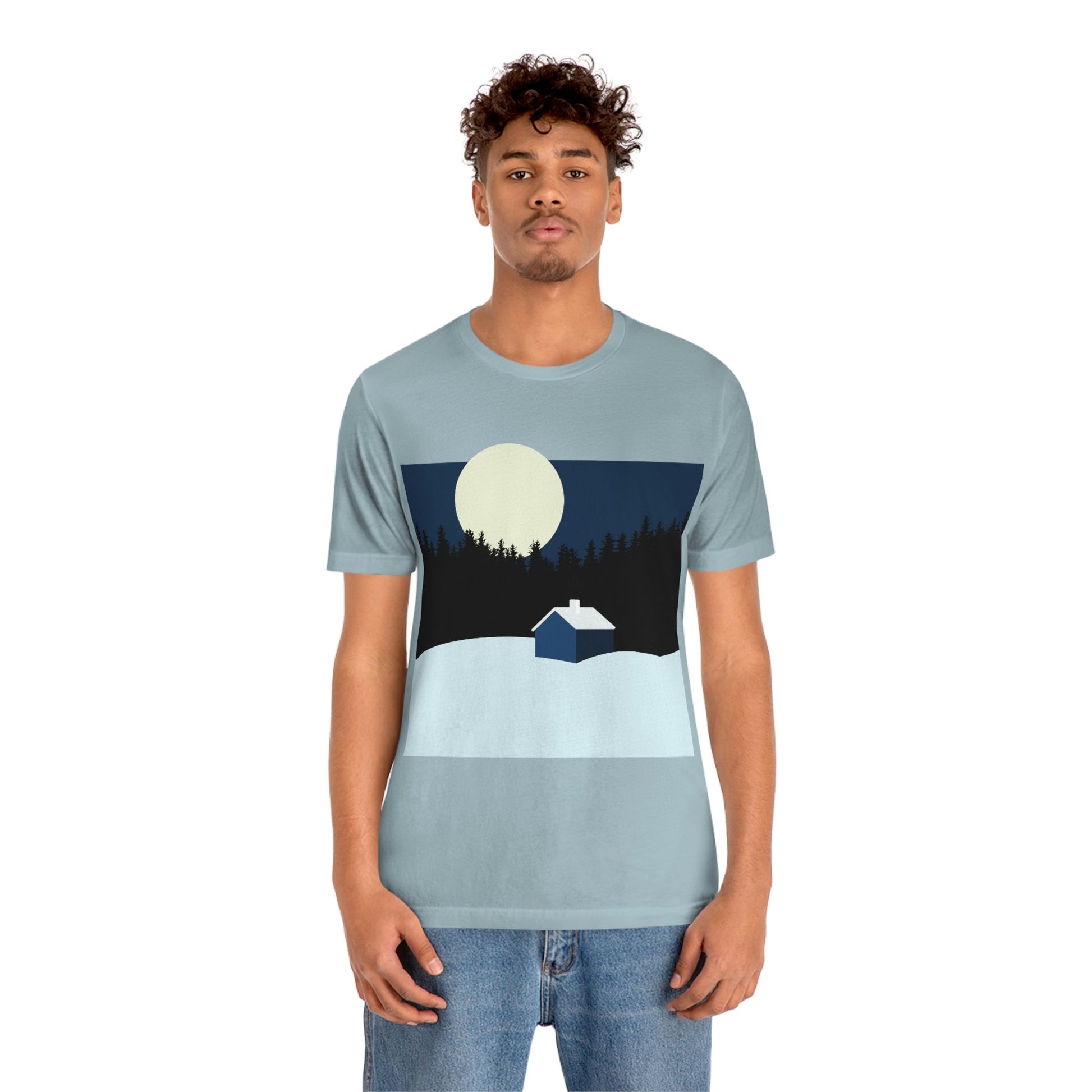 Winter Night Outdoor Minimal Art Unisex Jersey Short Sleeve T-Shirt Ichaku [Perfect Gifts Selection]