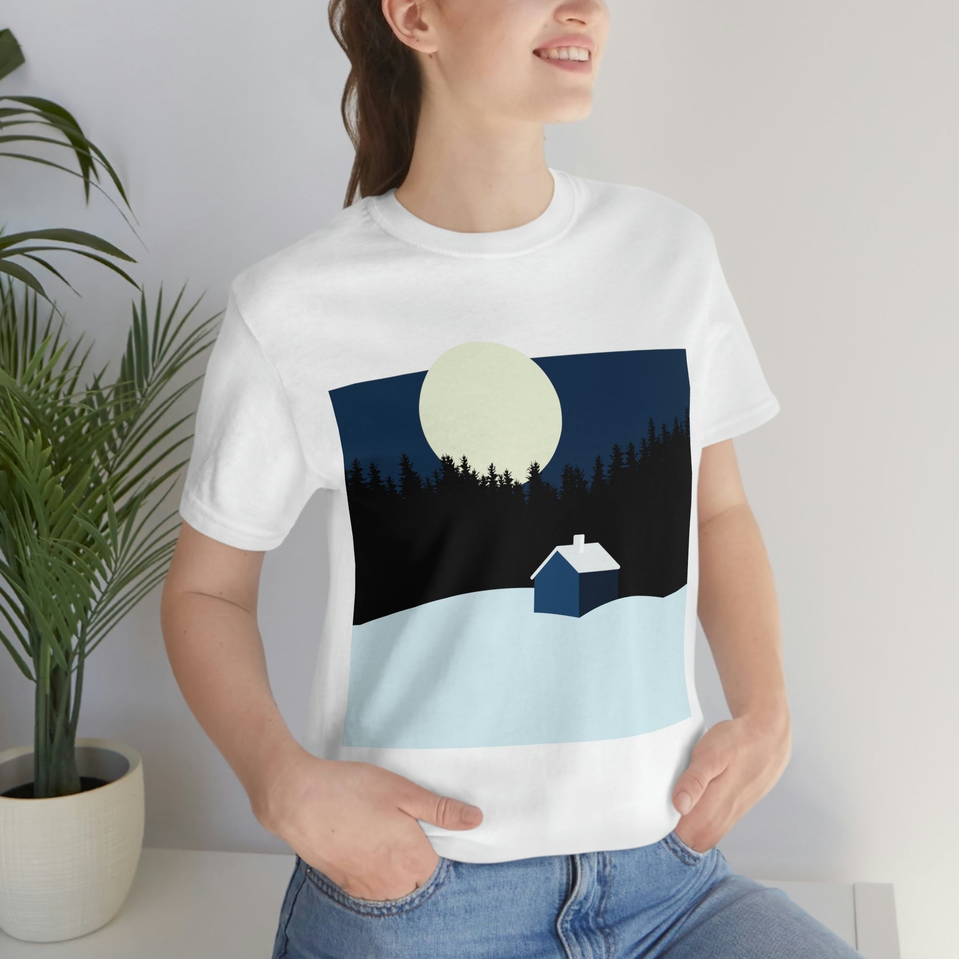 Winter Night Outdoor Minimal Art Unisex Jersey Short Sleeve T-Shirt Ichaku [Perfect Gifts Selection]