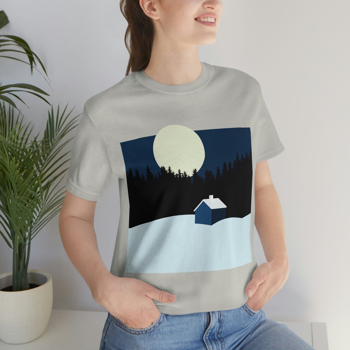 Winter Night Outdoor Minimal Art Unisex Jersey Short Sleeve T-Shirt Ichaku [Perfect Gifts Selection]