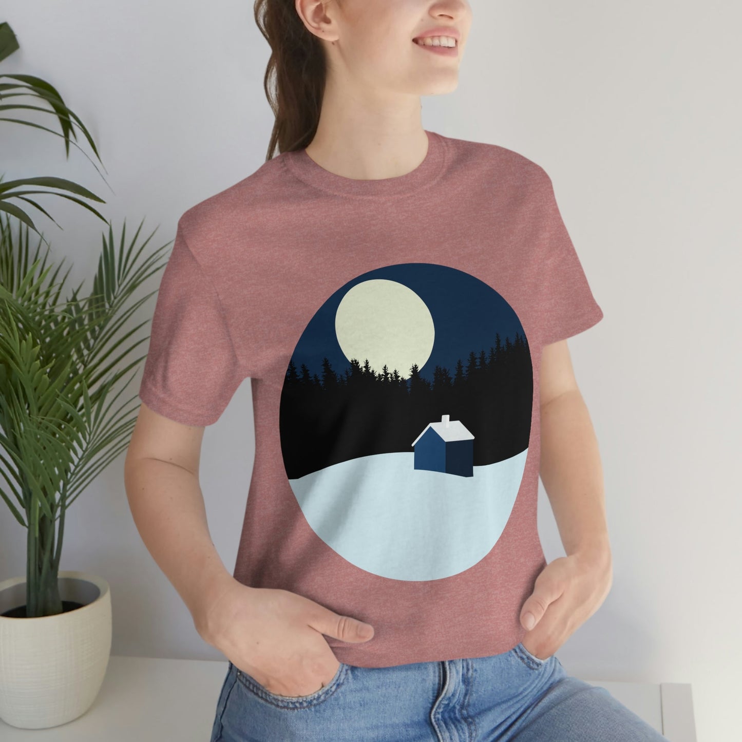 Winter Night Outdoor Minimal Art Unisex Jersey Short Sleeve T-Shirt Ichaku [Perfect Gifts Selection]