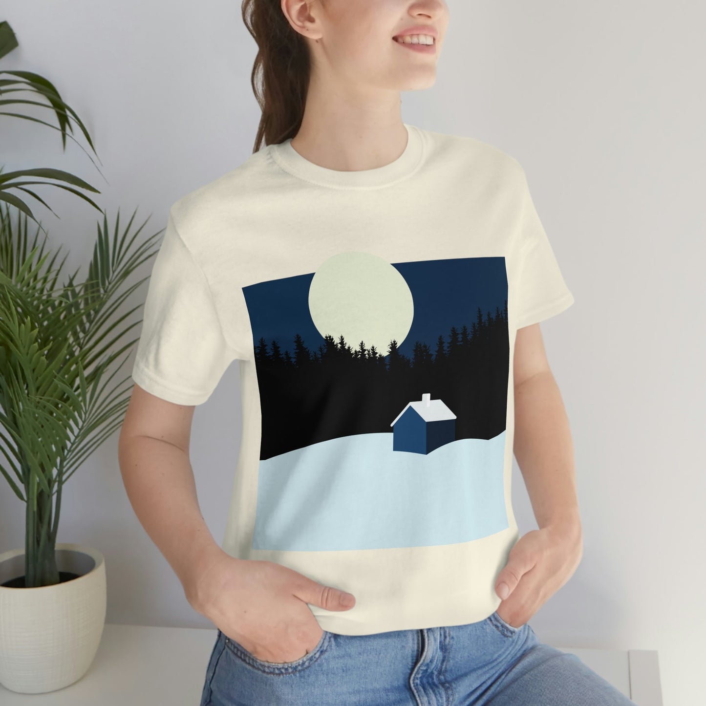 Winter Night Outdoor Minimal Art Unisex Jersey Short Sleeve T-Shirt Ichaku [Perfect Gifts Selection]