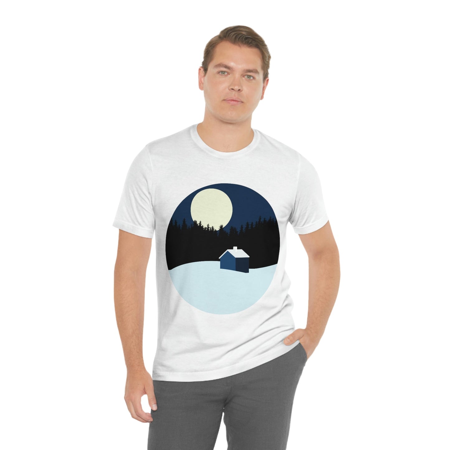 Winter Night Outdoor Minimal Art Unisex Jersey Short Sleeve T-Shirt Ichaku [Perfect Gifts Selection]