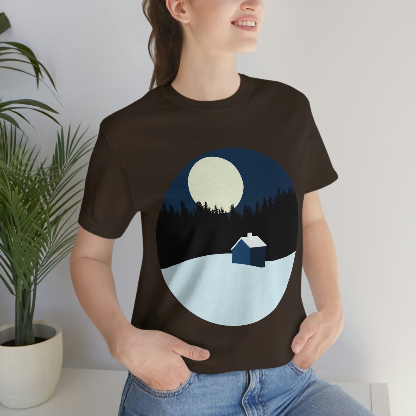 Winter Night Outdoor Minimal Art Unisex Jersey Short Sleeve T-Shirt Ichaku [Perfect Gifts Selection]