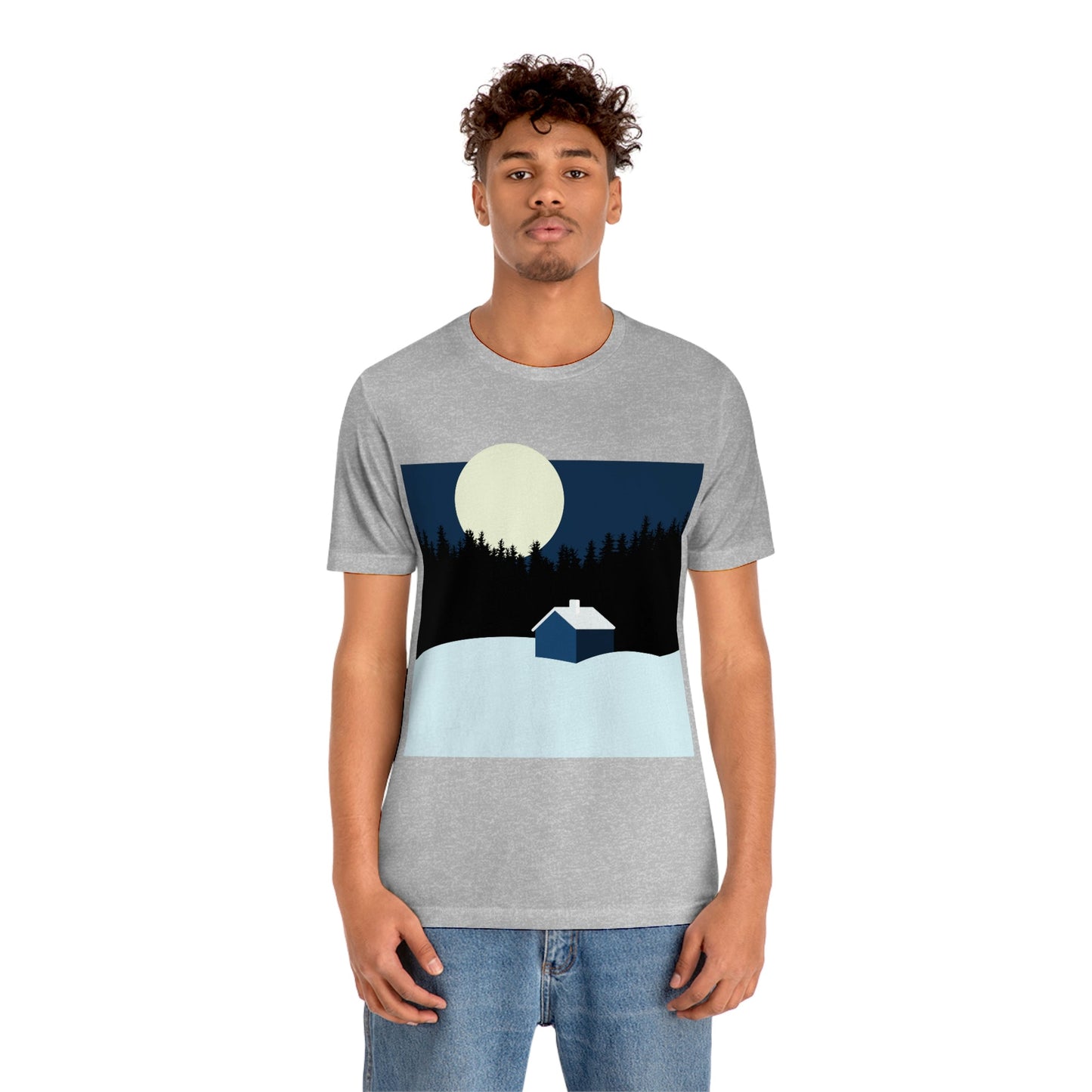 Winter Night Outdoor Minimal Art Unisex Jersey Short Sleeve T-Shirt Ichaku [Perfect Gifts Selection]