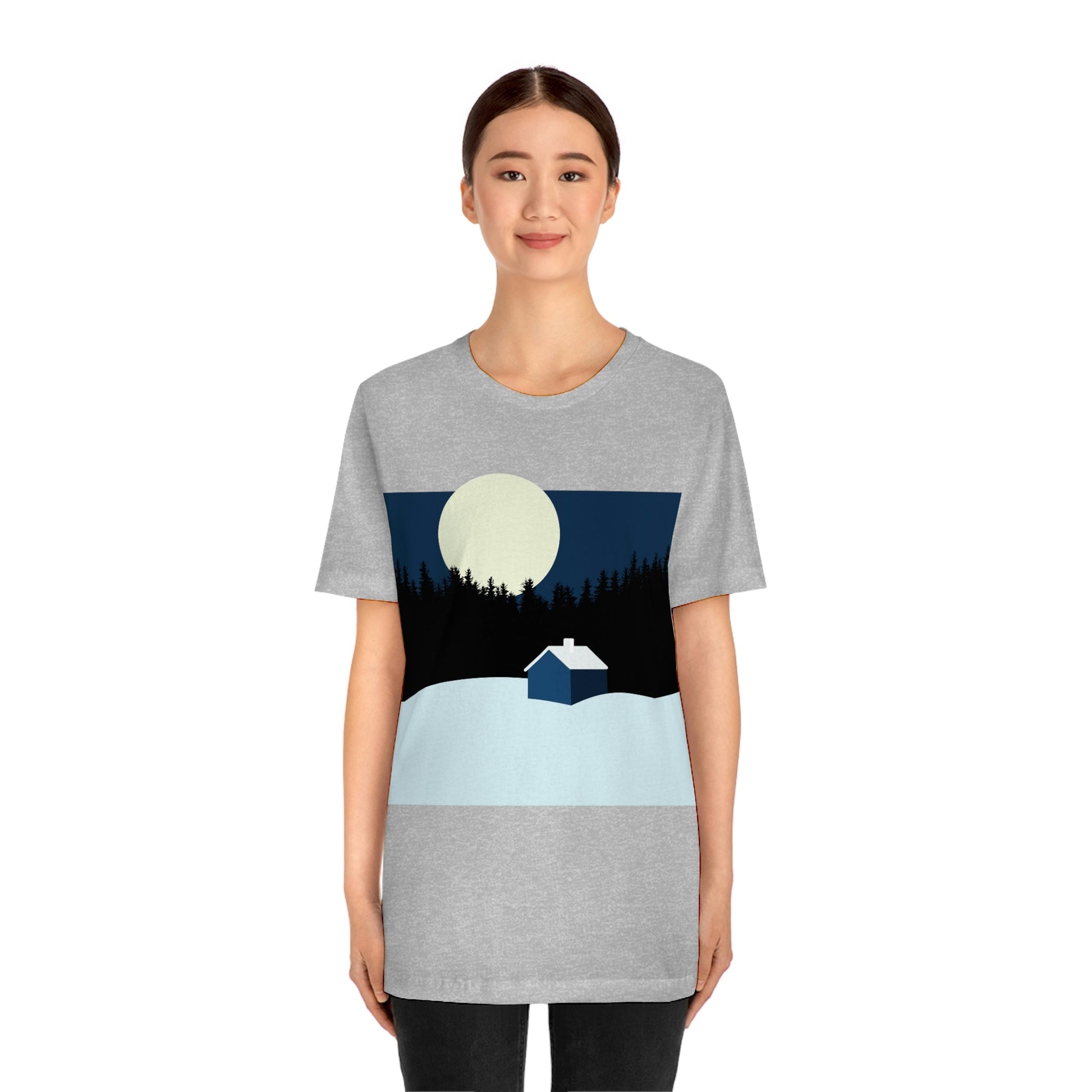 Winter Night Outdoor Minimal Art Unisex Jersey Short Sleeve T-Shirt Ichaku [Perfect Gifts Selection]