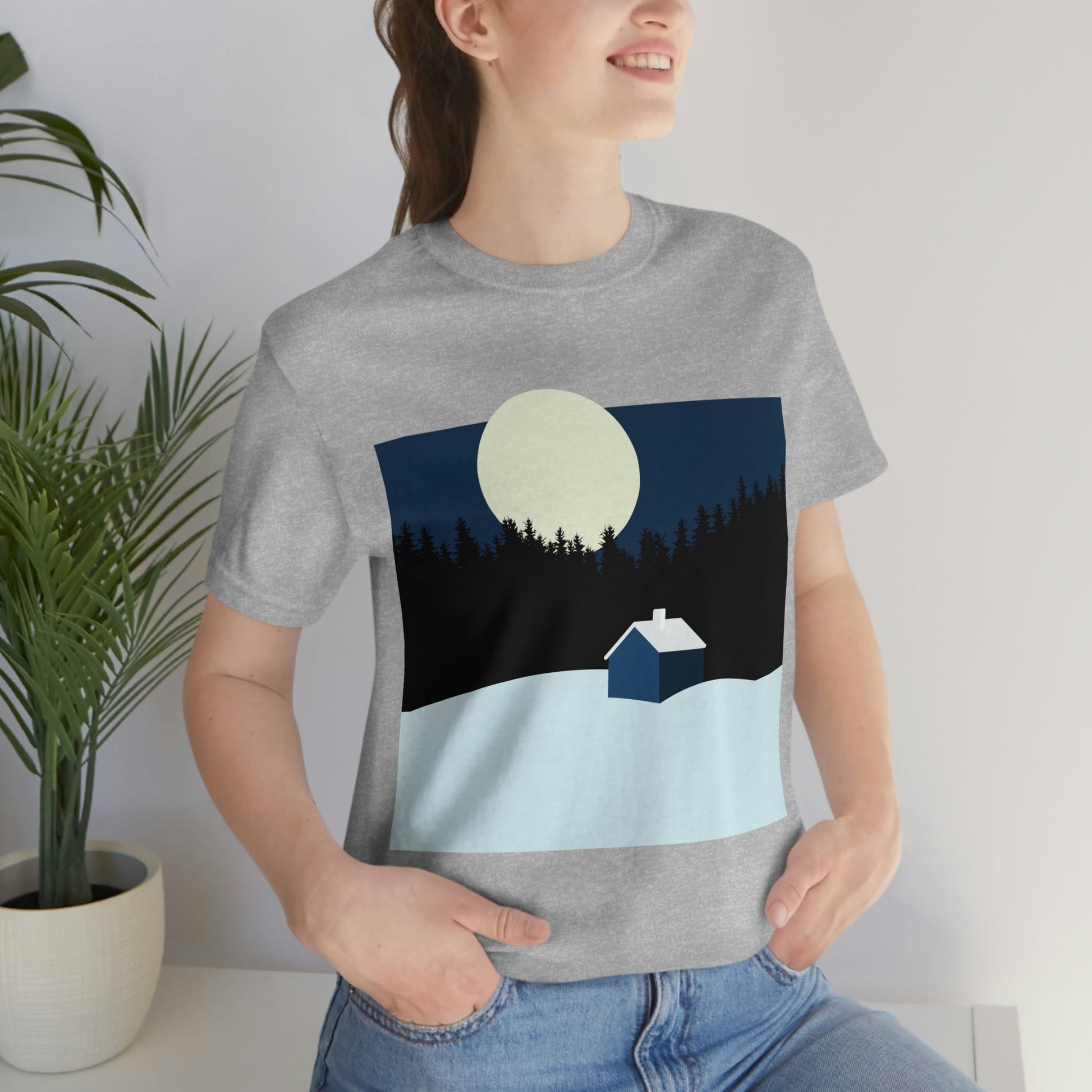 Winter Night Outdoor Minimal Art Unisex Jersey Short Sleeve T-Shirt Ichaku [Perfect Gifts Selection]