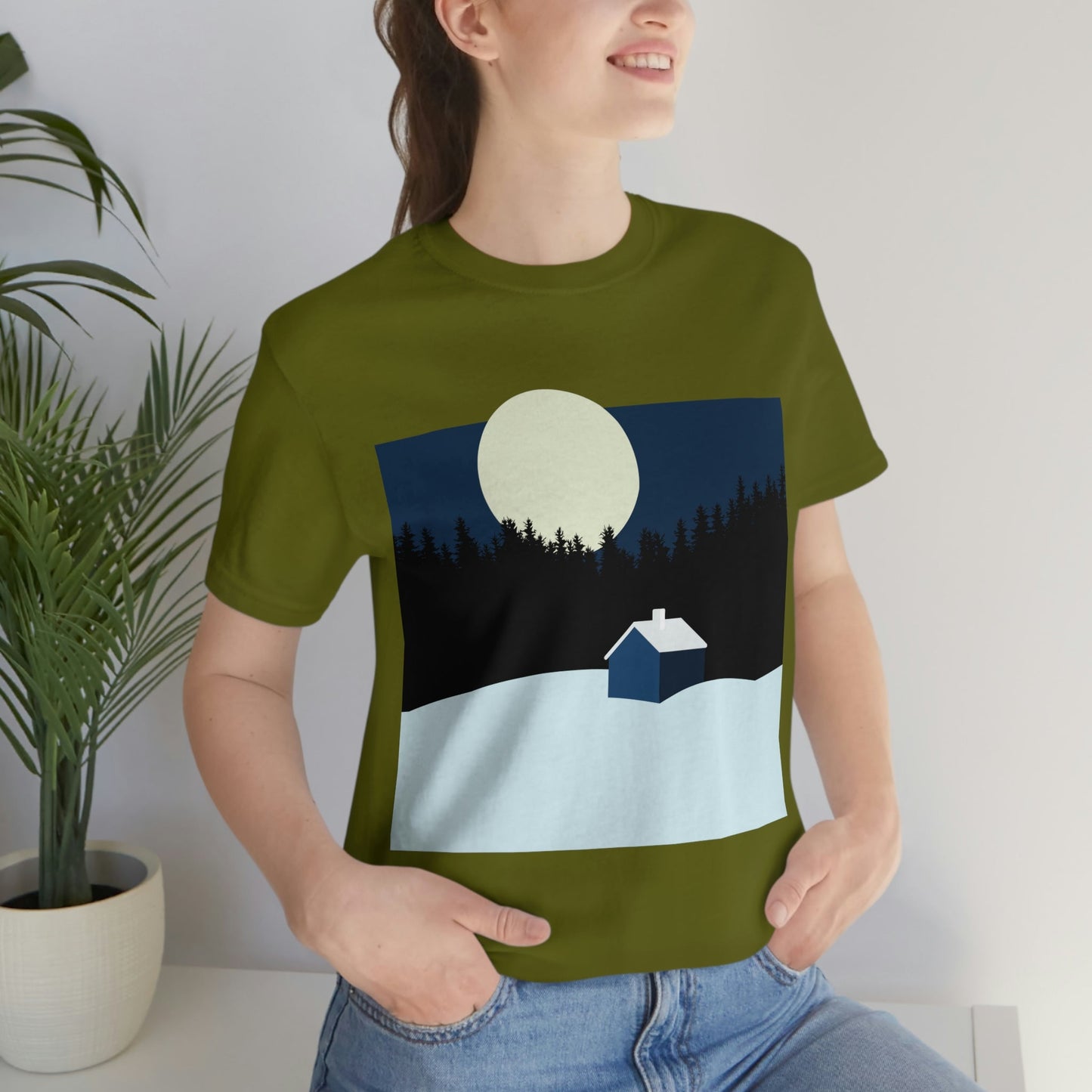 Winter Night Outdoor Minimal Art Unisex Jersey Short Sleeve T-Shirt Ichaku [Perfect Gifts Selection]