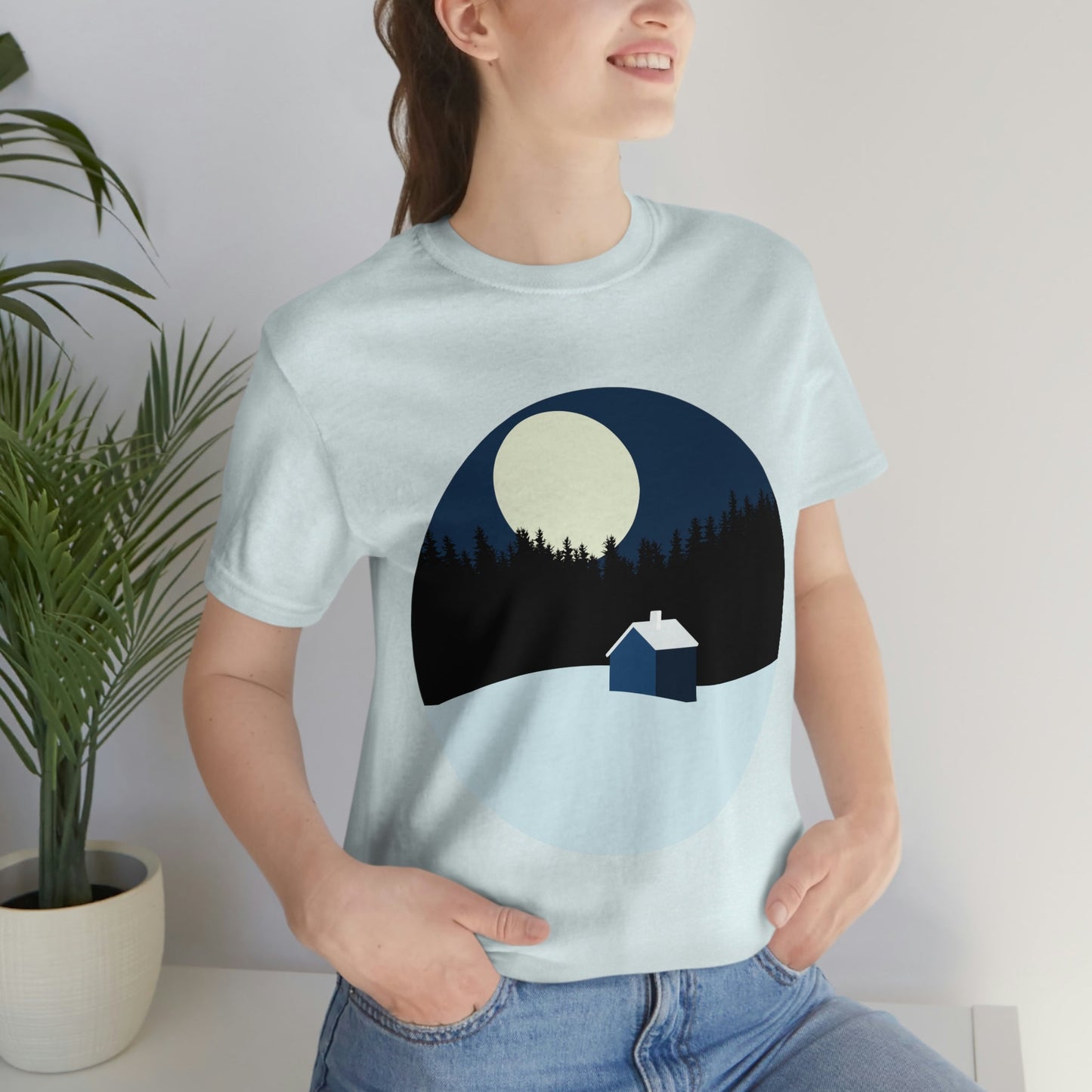 Winter Night Outdoor Minimal Art Unisex Jersey Short Sleeve T-Shirt Ichaku [Perfect Gifts Selection]