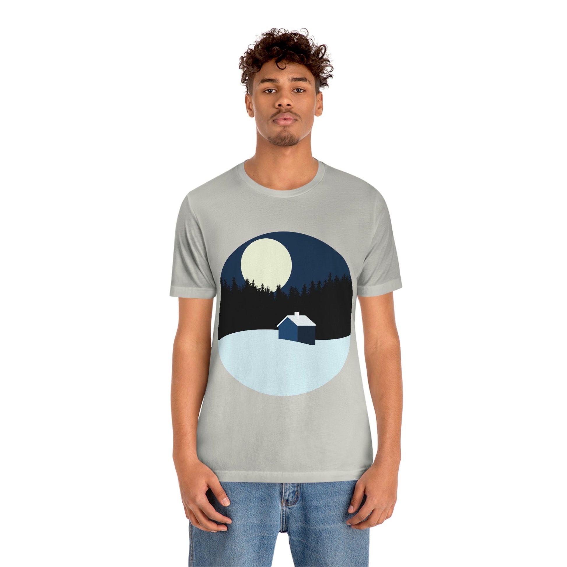 Winter Night Outdoor Minimal Art Unisex Jersey Short Sleeve T-Shirt Ichaku [Perfect Gifts Selection]