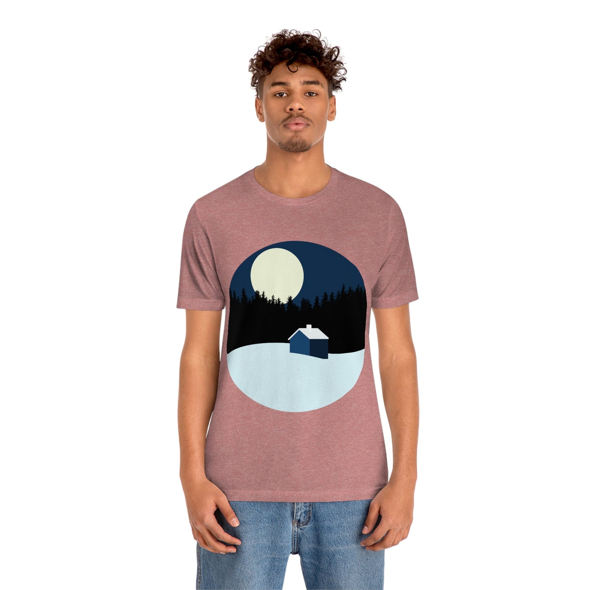 Winter Night Outdoor Minimal Art Unisex Jersey Short Sleeve T-Shirt Ichaku [Perfect Gifts Selection]