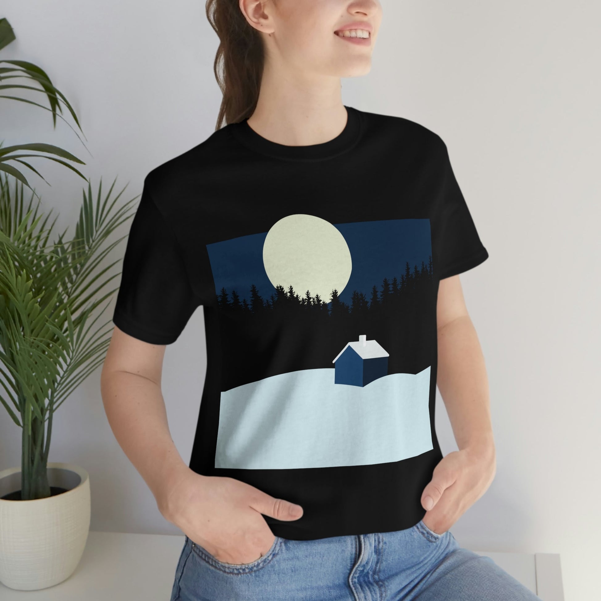 Winter Night Outdoor Minimal Art Unisex Jersey Short Sleeve T-Shirt Ichaku [Perfect Gifts Selection]