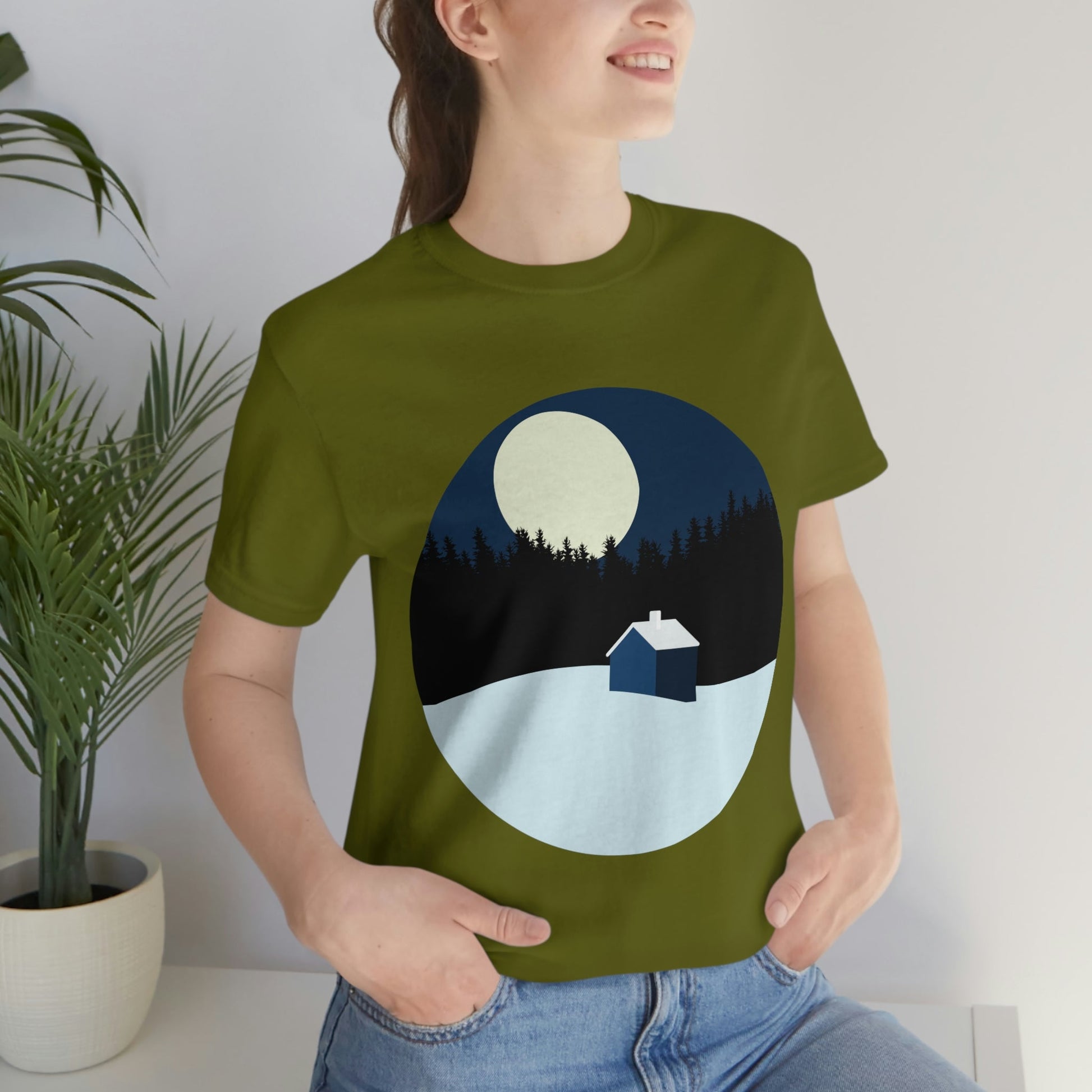 Winter Night Outdoor Minimal Art Unisex Jersey Short Sleeve T-Shirt Ichaku [Perfect Gifts Selection]