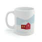 Winter Snow Red House Minimal Art Ceramic Mug 11oz Ichaku [Perfect Gifts Selection]