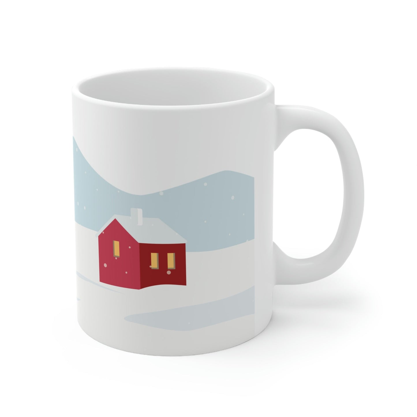 Winter Snow Red House Minimal Art Ceramic Mug 11oz Ichaku [Perfect Gifts Selection]