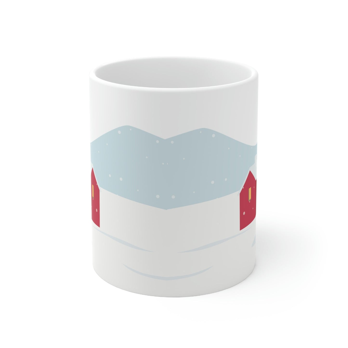 Winter Snow Red House Minimal Art Ceramic Mug 11oz Ichaku [Perfect Gifts Selection]