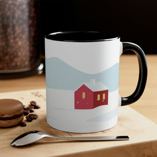 Winter Snow Red House Minimal Art Classic Accent Coffee Mug 11oz Ichaku [Perfect Gifts Selection]