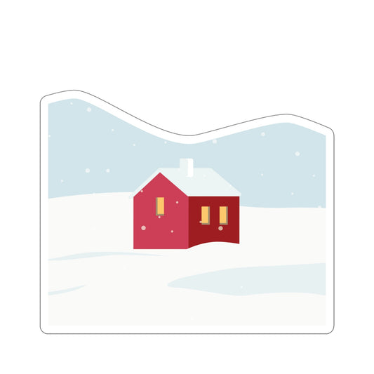 Winter Snow Red House Minimal Art Die-Cut Sticker Ichaku [Perfect Gifts Selection]