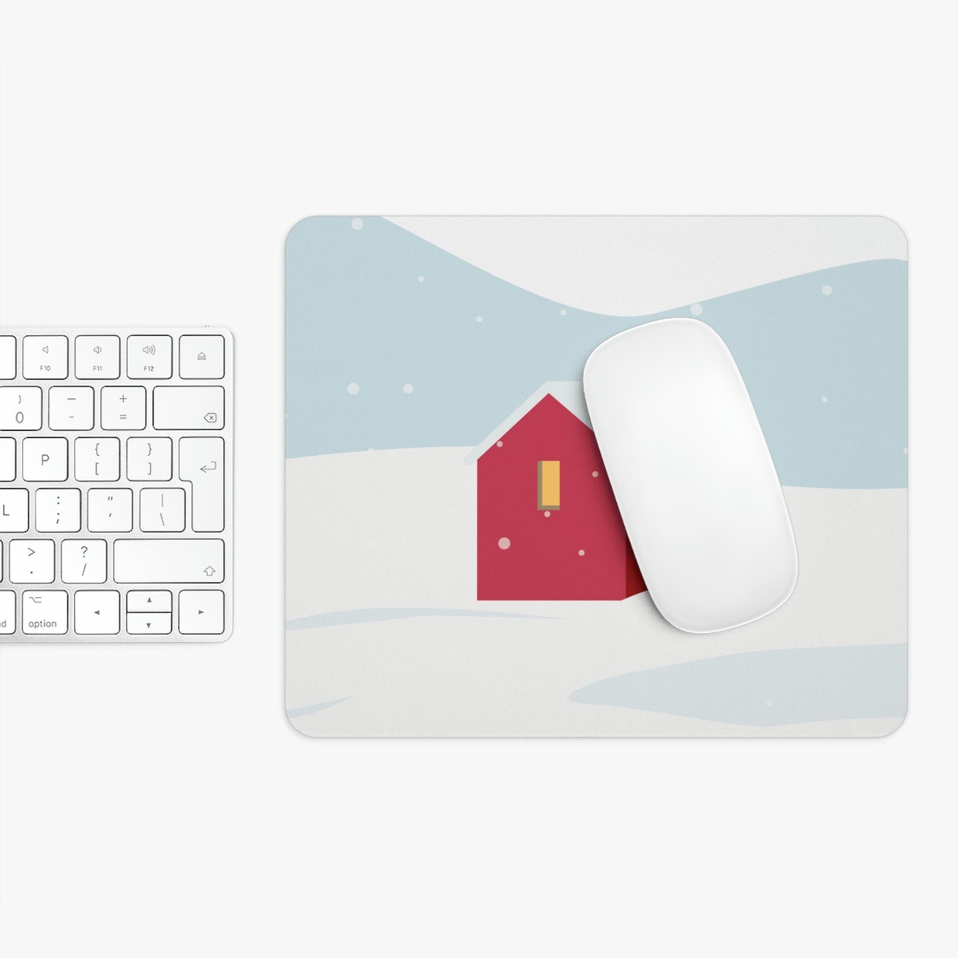 Winter Snow Red House Minimal Art Ergonomic Non-slip Creative Design Mouse Pad Ichaku [Perfect Gifts Selection]