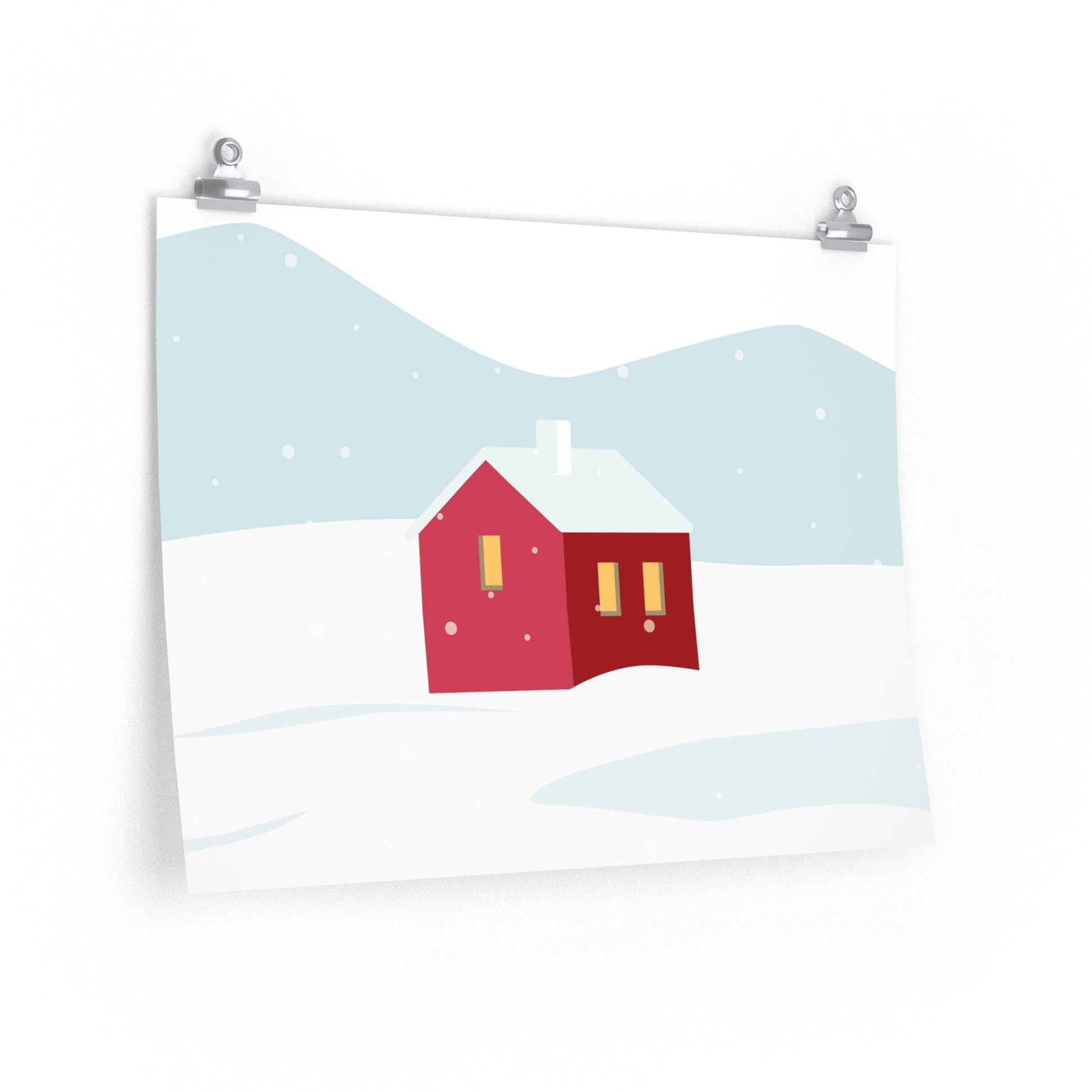 Winter Snow Red House Minimal Art Premium Matte Horizontal Posters Ichaku [Perfect Gifts Selection]