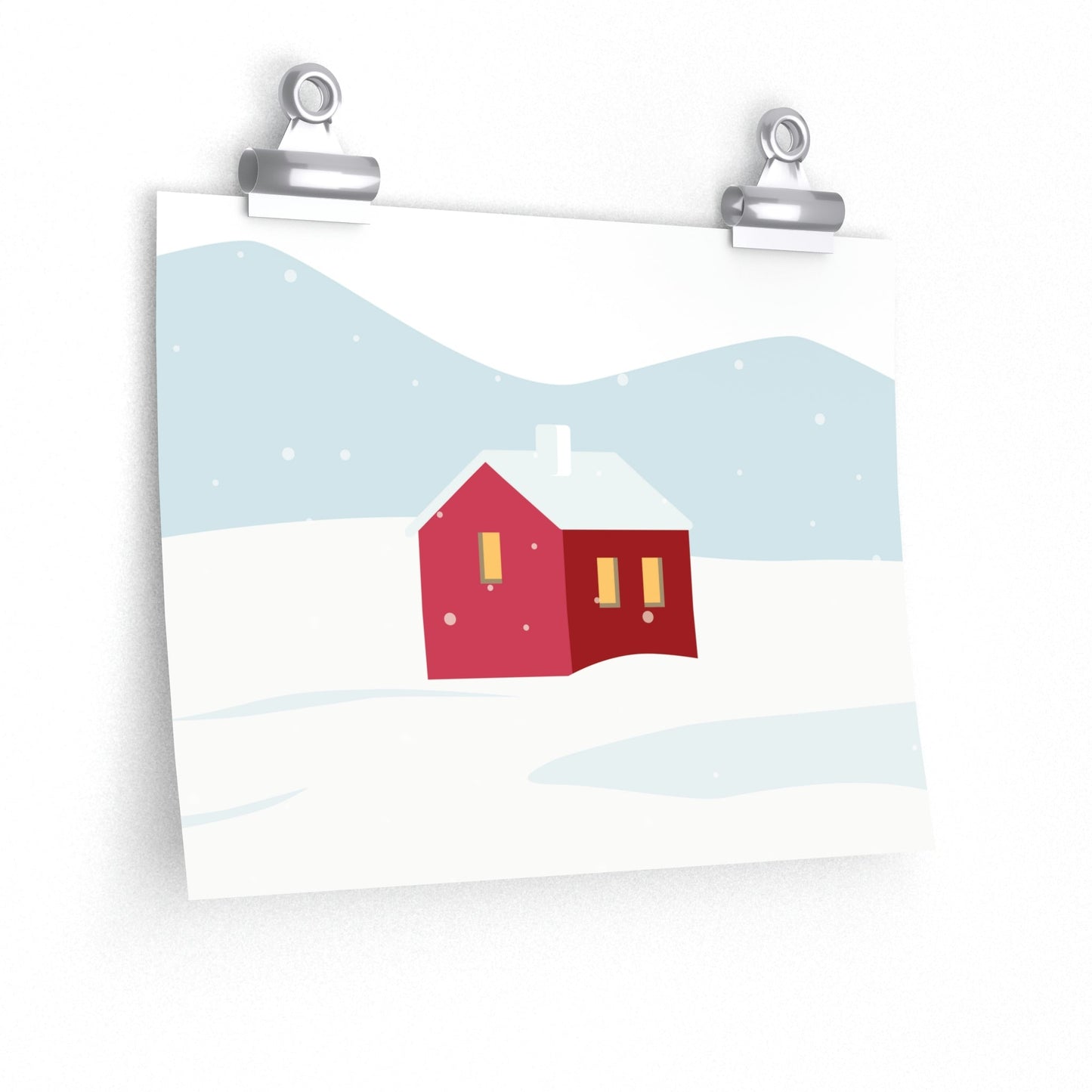 Winter Snow Red House Minimal Art Premium Matte Horizontal Posters Ichaku [Perfect Gifts Selection]